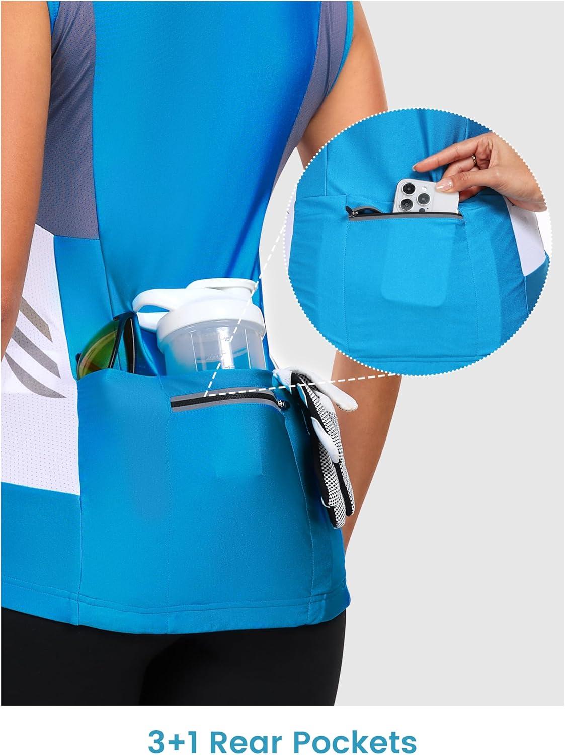 imageLittle Donkey Andy Womens Half Zip Breathable Cycling Vests Reflective Sleeveless Jerseys Shirts Running 4 Rear PocketsA01lake Blue