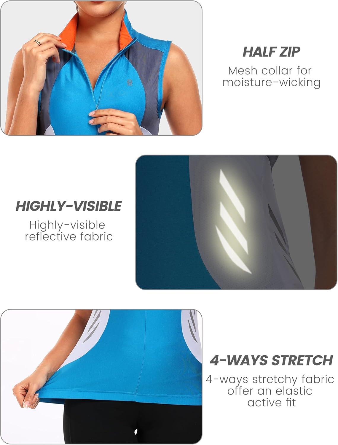 imageLittle Donkey Andy Womens Half Zip Breathable Cycling Vests Reflective Sleeveless Jerseys Shirts Running 4 Rear PocketsA01lake Blue