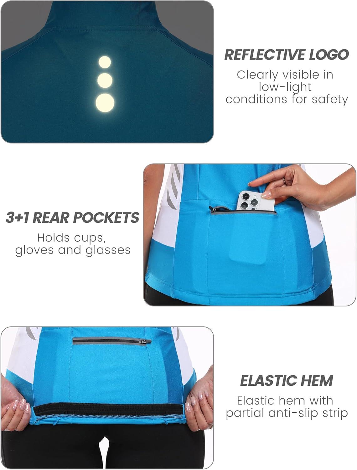 imageLittle Donkey Andy Womens Half Zip Breathable Cycling Vests Reflective Sleeveless Jerseys Shirts Running 4 Rear PocketsA01lake Blue