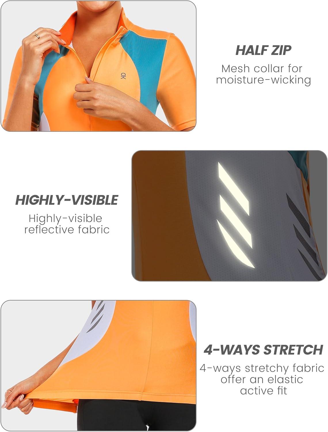 imageLittle Donkey Andy Womens Half Zip Breathable Cycling Vests Reflective Sleeveless Jerseys Shirts Running 4 Rear PocketsShort Sleevefluorescent Orange