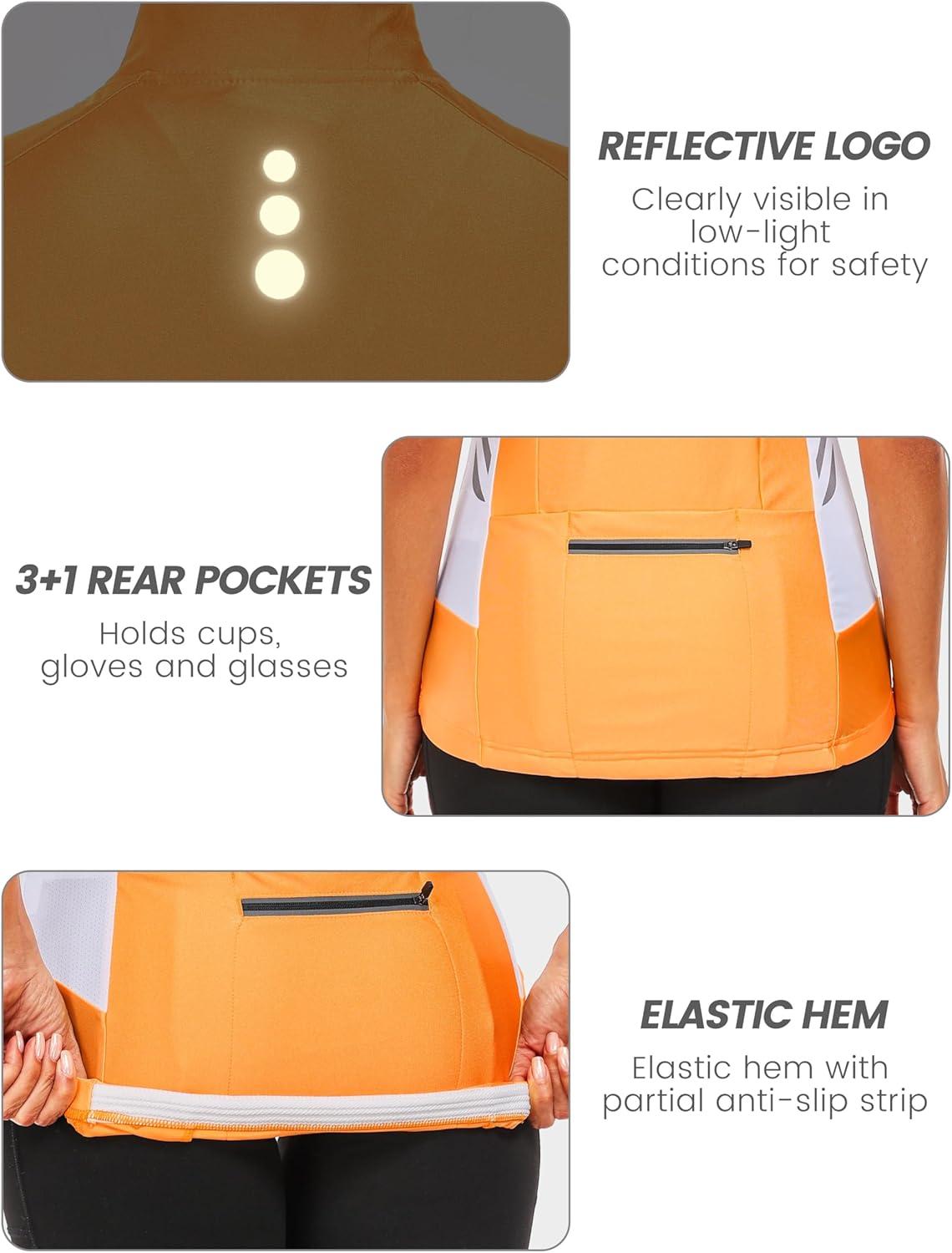 imageLittle Donkey Andy Womens Half Zip Breathable Cycling Vests Reflective Sleeveless Jerseys Shirts Running 4 Rear PocketsShort Sleevefluorescent Orange