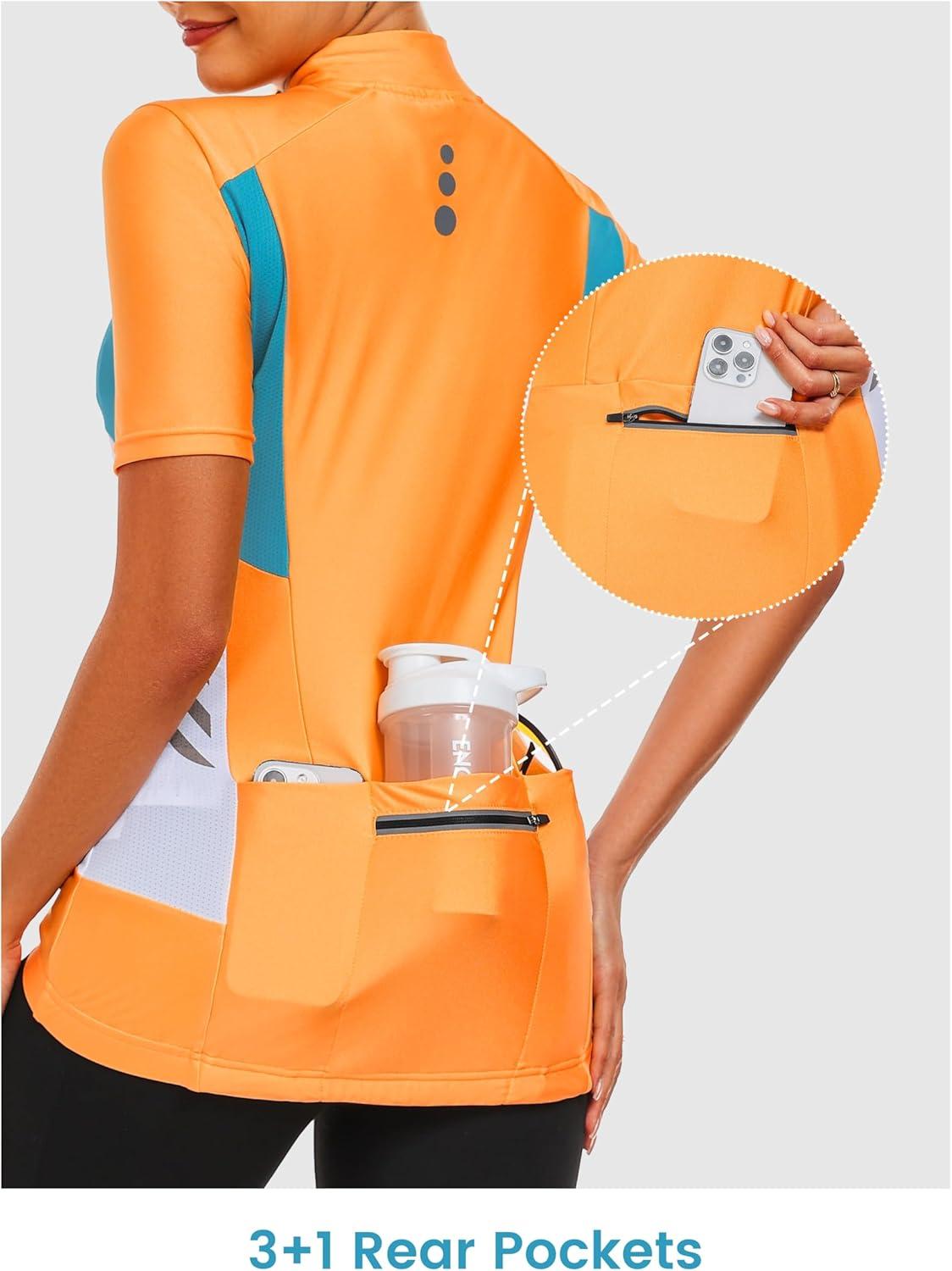 imageLittle Donkey Andy Womens Half Zip Breathable Cycling Vests Reflective Sleeveless Jerseys Shirts Running 4 Rear PocketsShort Sleevefluorescent Orange
