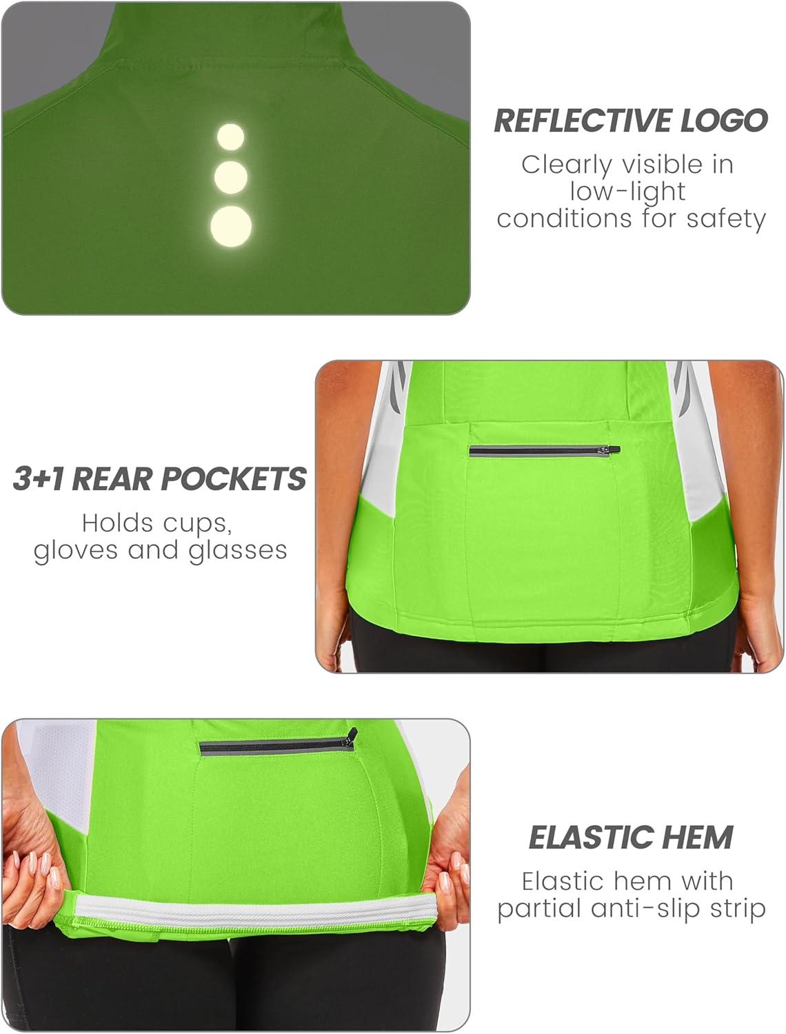 imageLittle Donkey Andy Womens Half Zip Breathable Cycling Vests Reflective Sleeveless Jerseys Shirts Running 4 Rear PocketsShort Sleevefluorescent Yellow