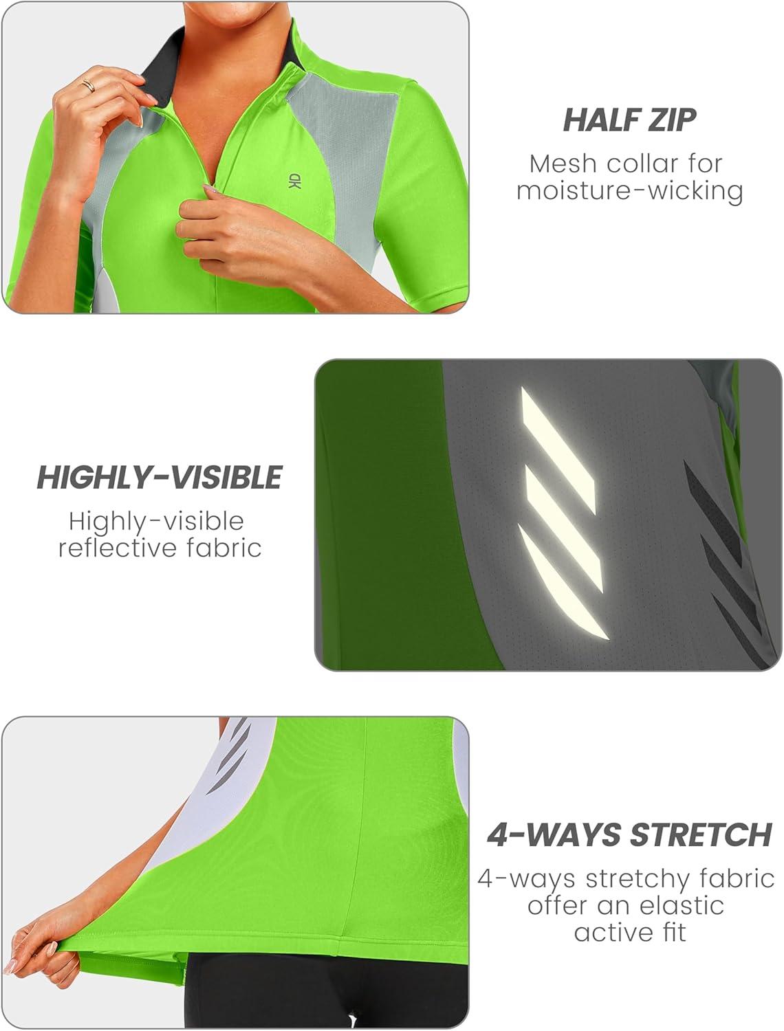 imageLittle Donkey Andy Womens Half Zip Breathable Cycling Vests Reflective Sleeveless Jerseys Shirts Running 4 Rear PocketsShort Sleevefluorescent Yellow