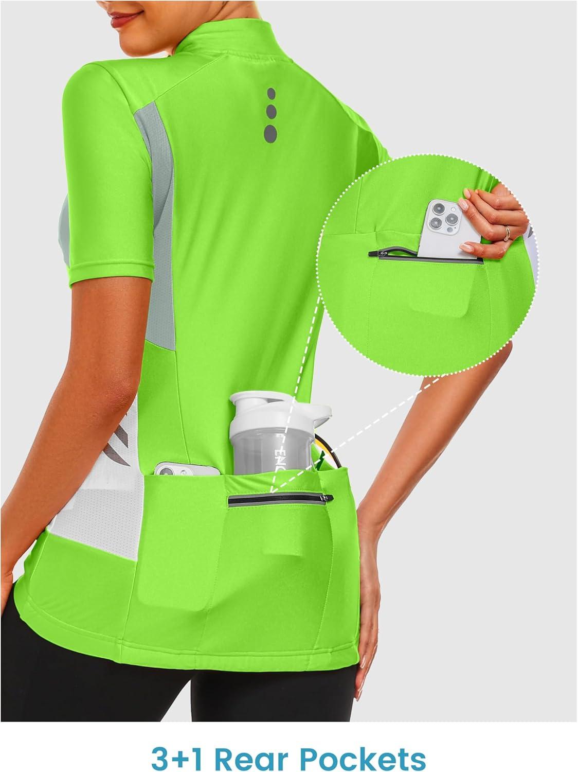 imageLittle Donkey Andy Womens Half Zip Breathable Cycling Vests Reflective Sleeveless Jerseys Shirts Running 4 Rear PocketsShort Sleevefluorescent Yellow