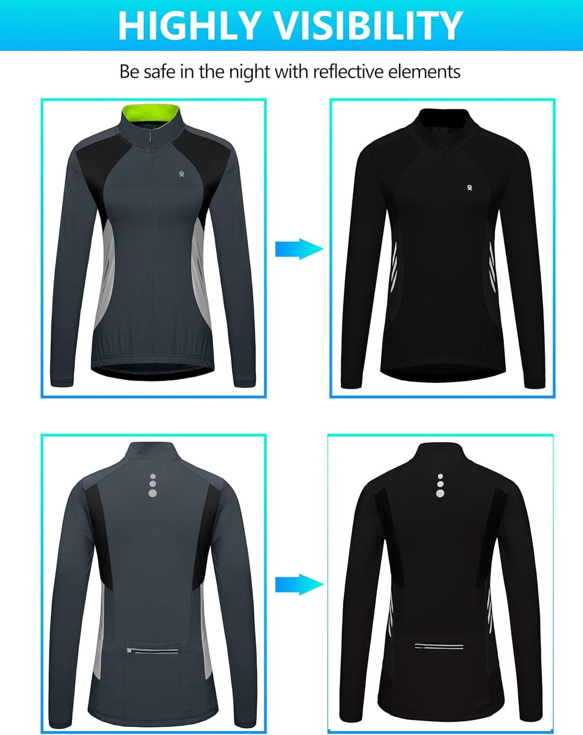 imageLittle Donkey Andy Womens Half Zip Cycling Jerseys Long Sleeve Bike Shirts Running HikingSteel Grey