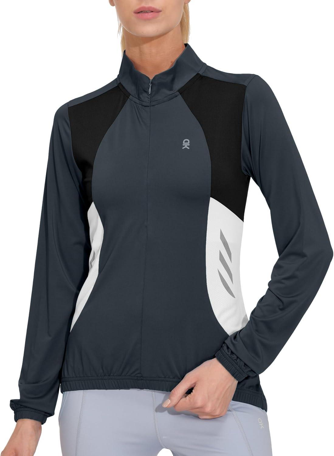 imageLittle Donkey Andy Womens Half Zip Cycling Jerseys Long Sleeve Bike Shirts Running HikingSteel Grey