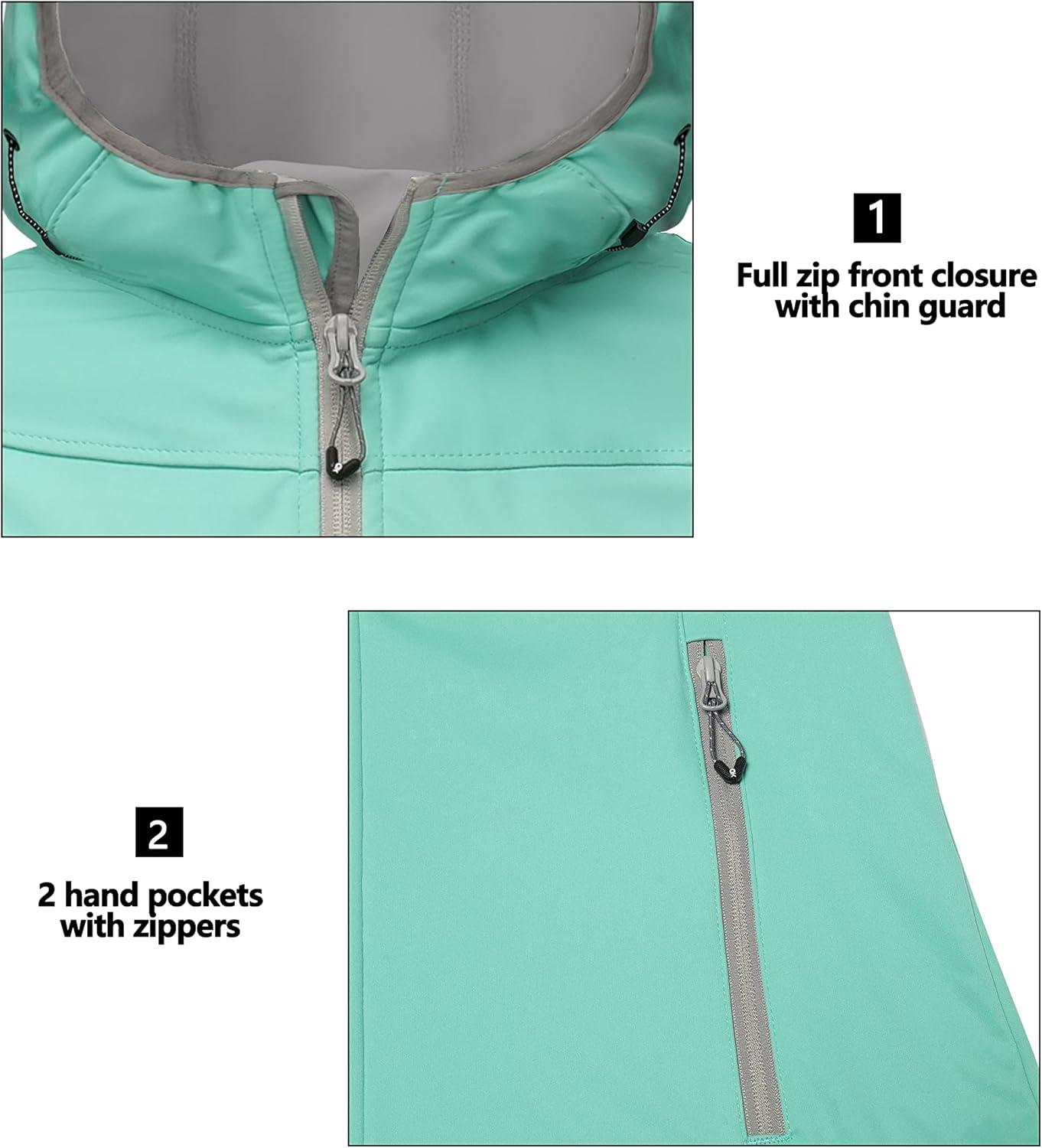 imageLittle Donkey Andy Womens Lightweight Hooded Softshell Jacket for Running Travel Hiking Windproof Water RepellentAqua Green