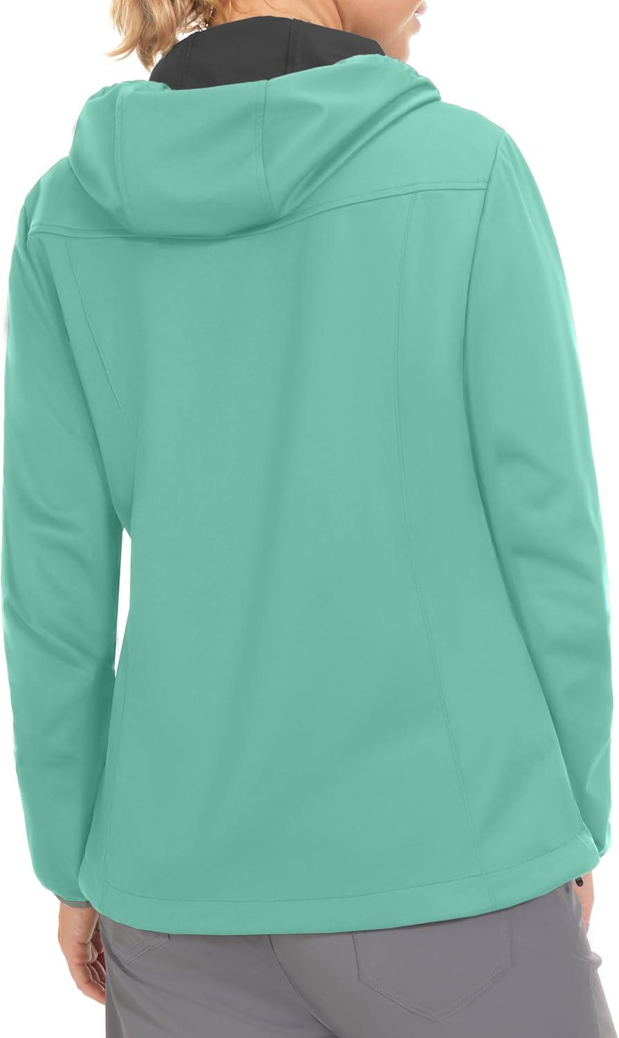 imageLittle Donkey Andy Womens Lightweight Hooded Softshell Jacket for Running Travel Hiking Windproof Water RepellentAqua Green
