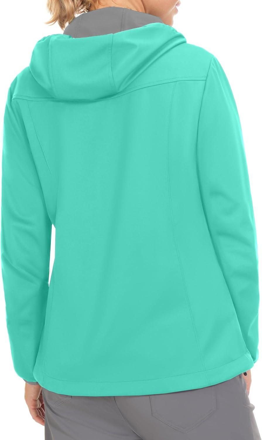 imageLittle Donkey Andy Womens Lightweight Hooded Softshell Jacket for Running Travel Hiking Windproof Water RepellentIce Green