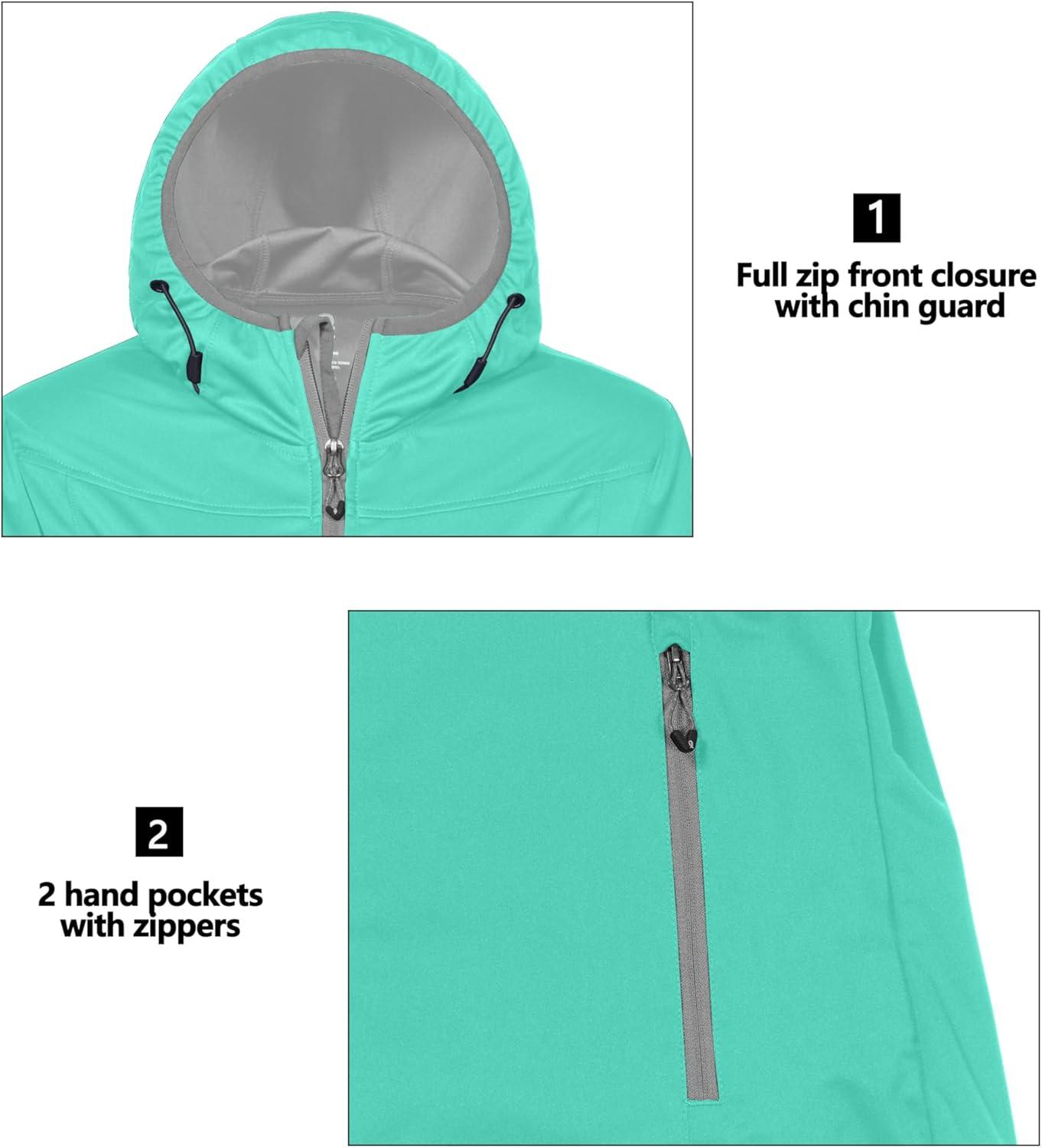 imageLittle Donkey Andy Womens Lightweight Hooded Softshell Jacket for Running Travel Hiking Windproof Water RepellentIce Green