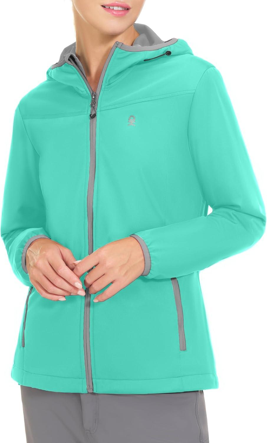 imageLittle Donkey Andy Womens Lightweight Hooded Softshell Jacket for Running Travel Hiking Windproof Water RepellentIce Green