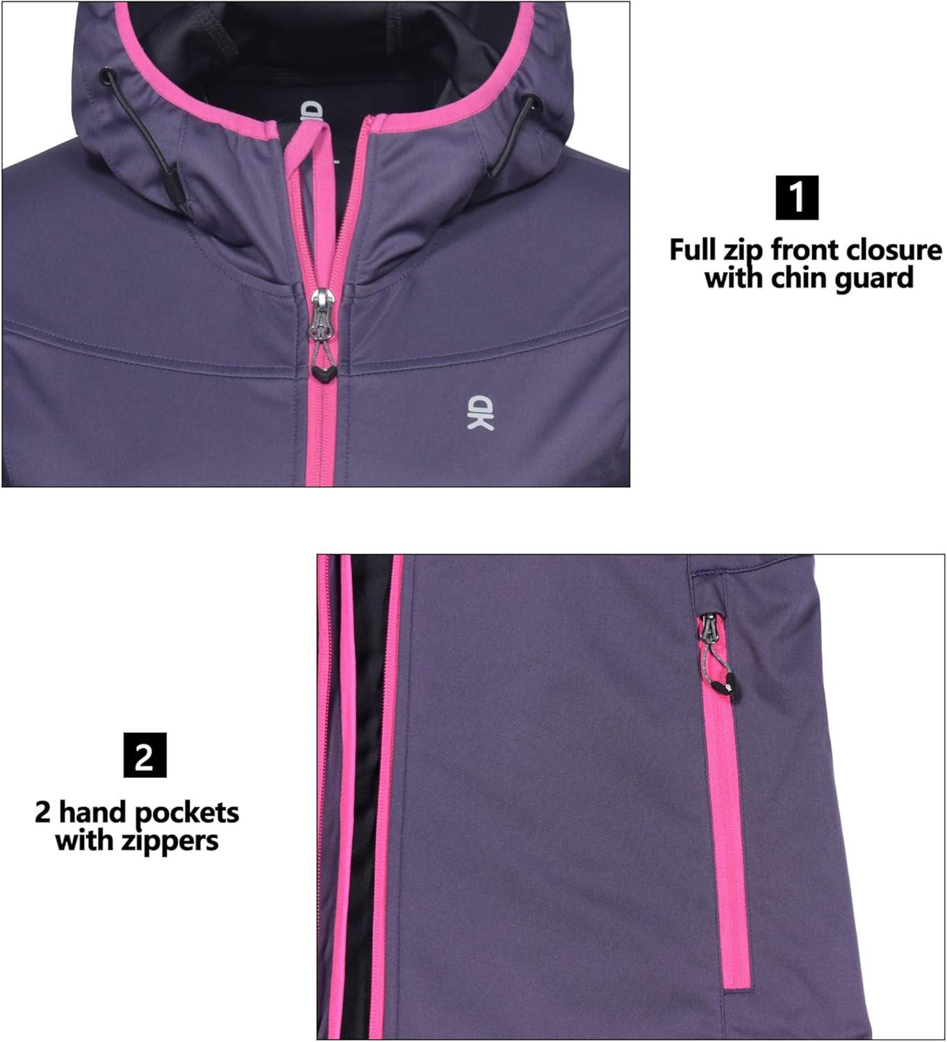 imageLittle Donkey Andy Womens Lightweight Hooded Softshell Jacket for Running Travel Hiking Windproof Water RepellentPurple