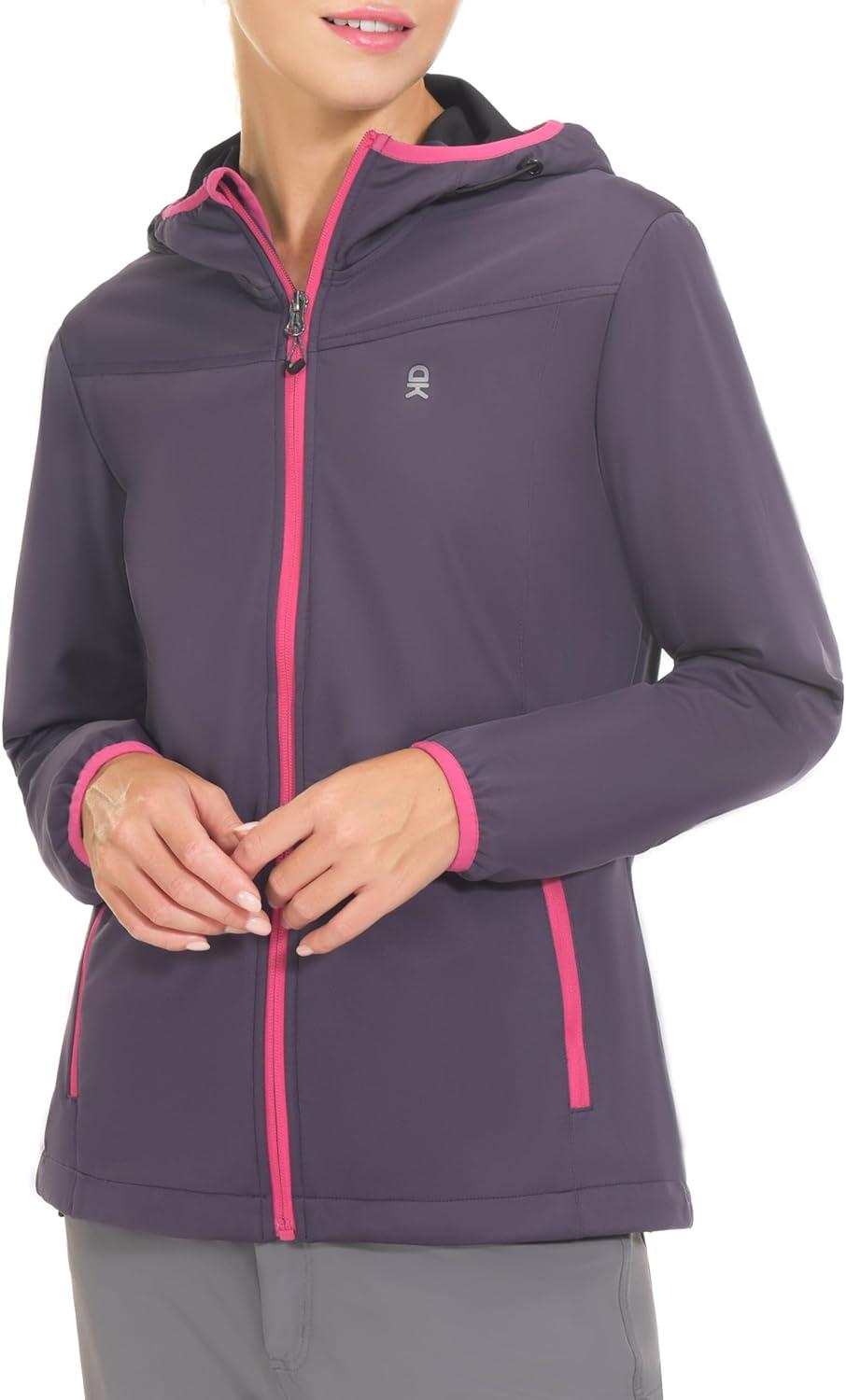imageLittle Donkey Andy Womens Lightweight Hooded Softshell Jacket for Running Travel Hiking Windproof Water RepellentPurple