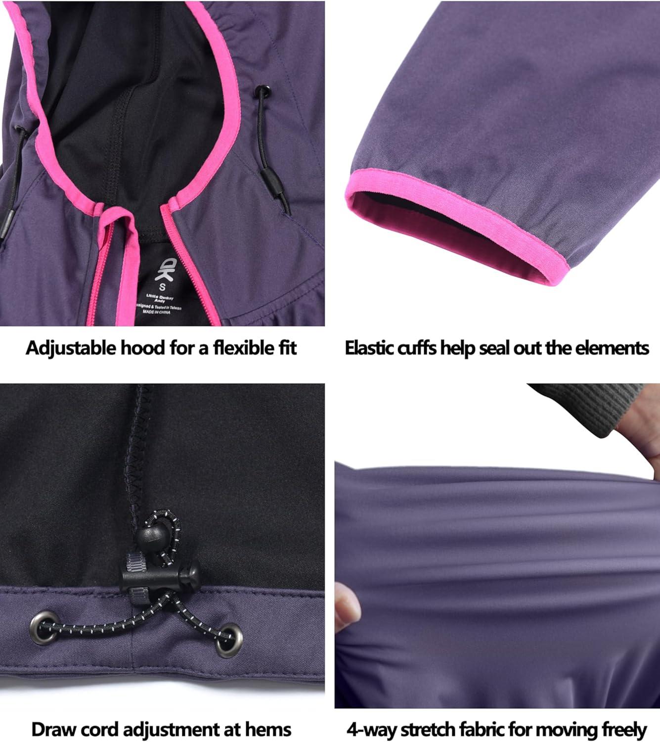 imageLittle Donkey Andy Womens Lightweight Hooded Softshell Jacket for Running Travel Hiking Windproof Water RepellentPurple