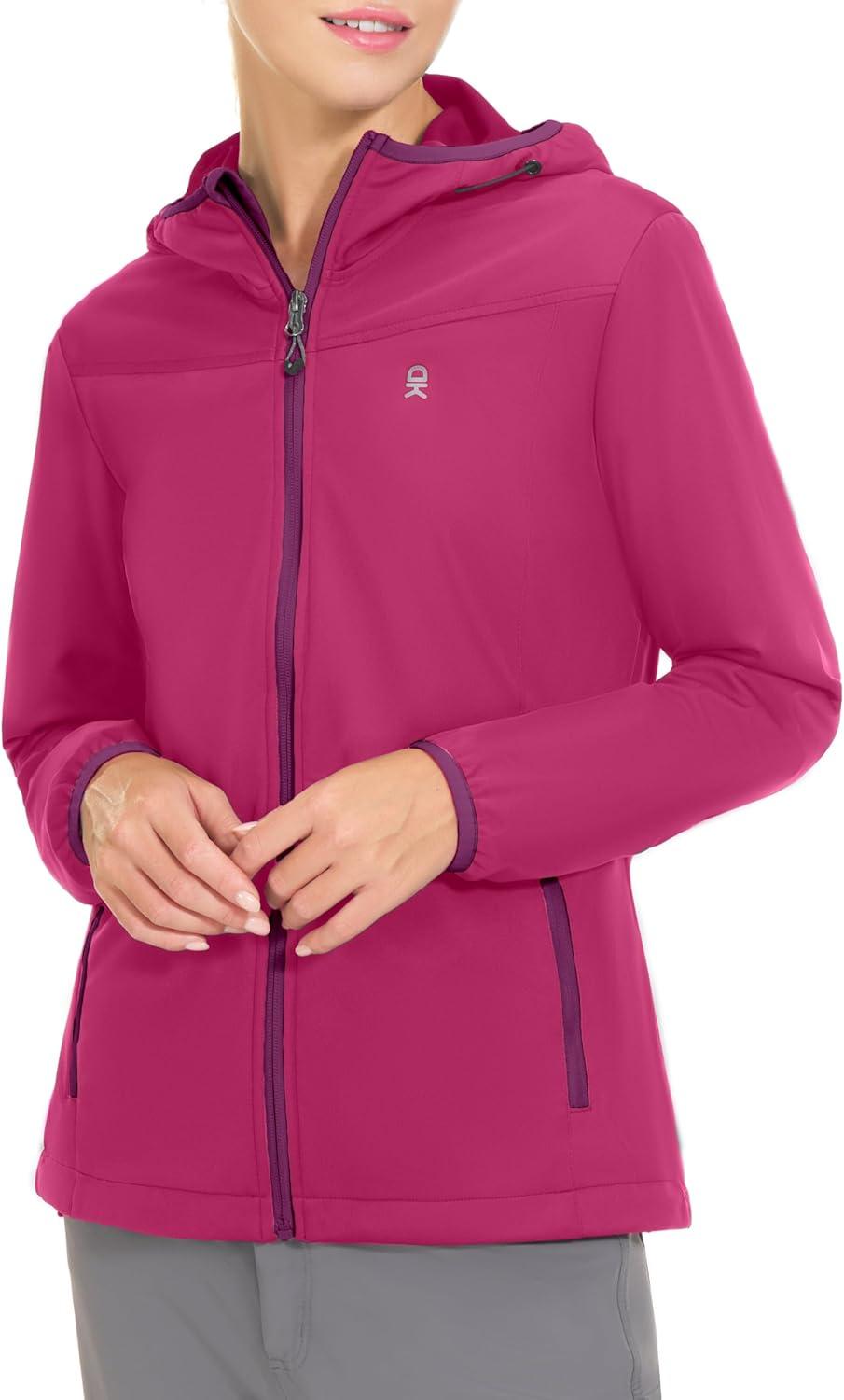 imageLittle Donkey Andy Womens Lightweight Hooded Softshell Jacket for Running Travel Hiking Windproof Water RepellentRose