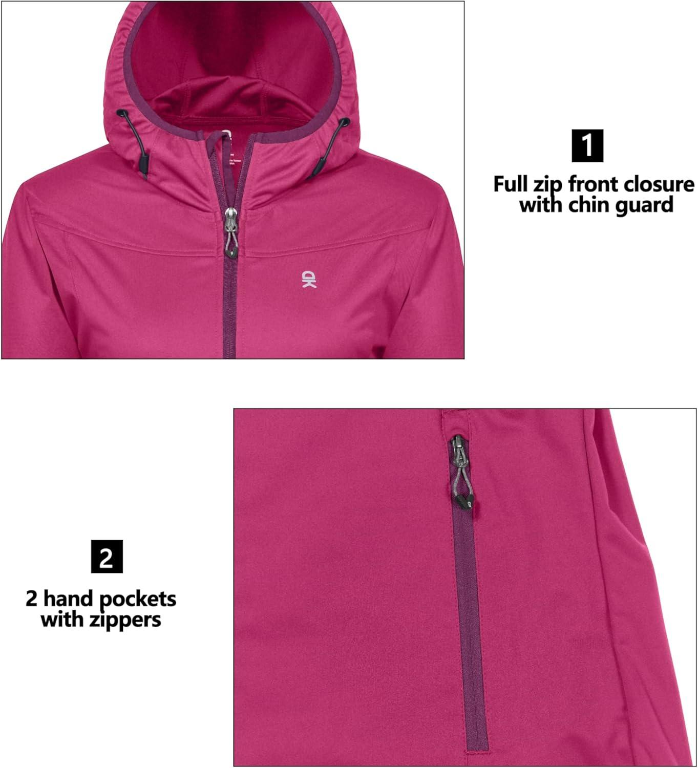 imageLittle Donkey Andy Womens Lightweight Hooded Softshell Jacket for Running Travel Hiking Windproof Water RepellentRose