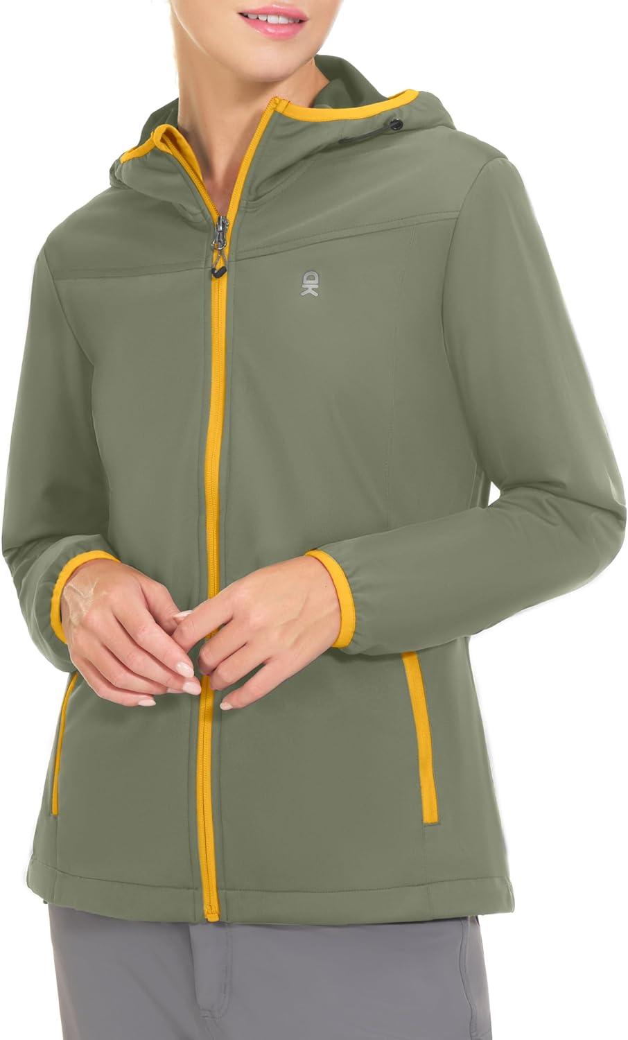 imageLittle Donkey Andy Womens Lightweight Hooded Softshell Jacket for Running Travel Hiking Windproof Water RepellentSage
