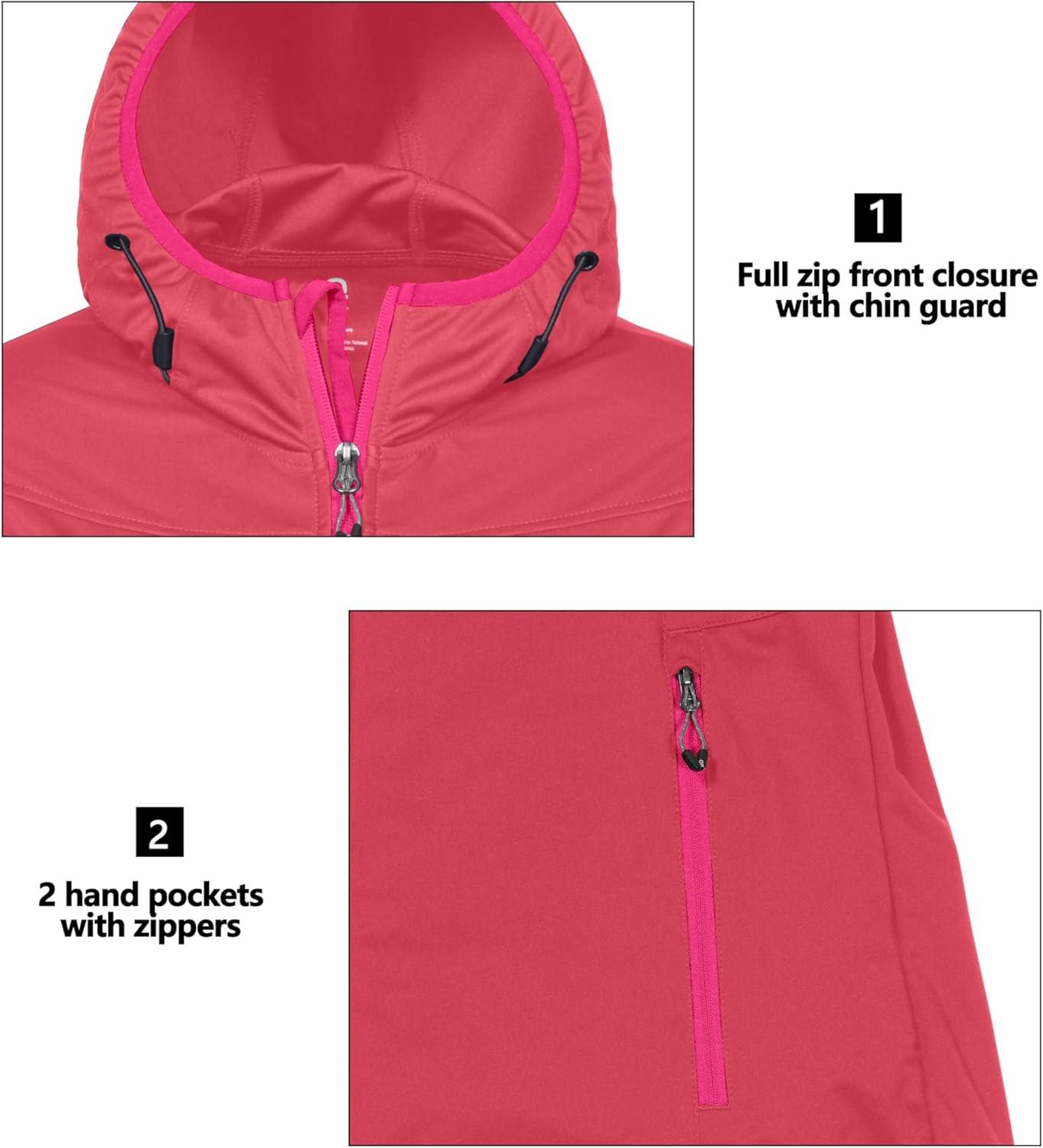 imageLittle Donkey Andy Womens Lightweight Hooded Softshell Jacket for Running Travel Hiking Windproof Water RepellentWatermelon
