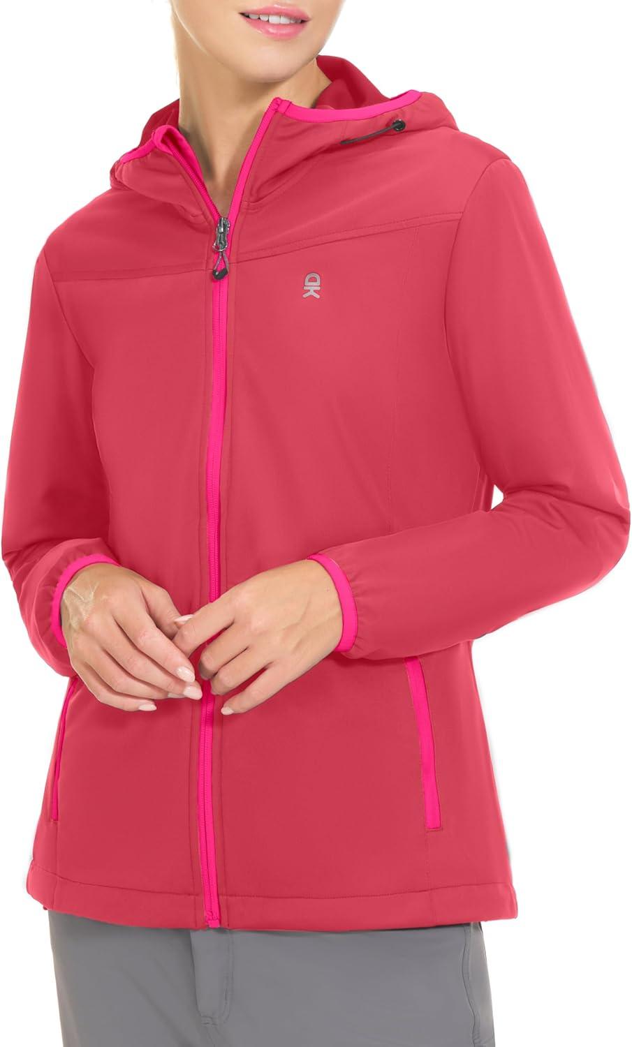 imageLittle Donkey Andy Womens Lightweight Hooded Softshell Jacket for Running Travel Hiking Windproof Water RepellentWatermelon