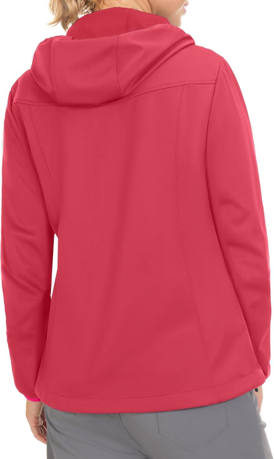 imageLittle Donkey Andy Womens Lightweight Hooded Softshell Jacket for Running Travel Hiking Windproof Water RepellentWatermelon