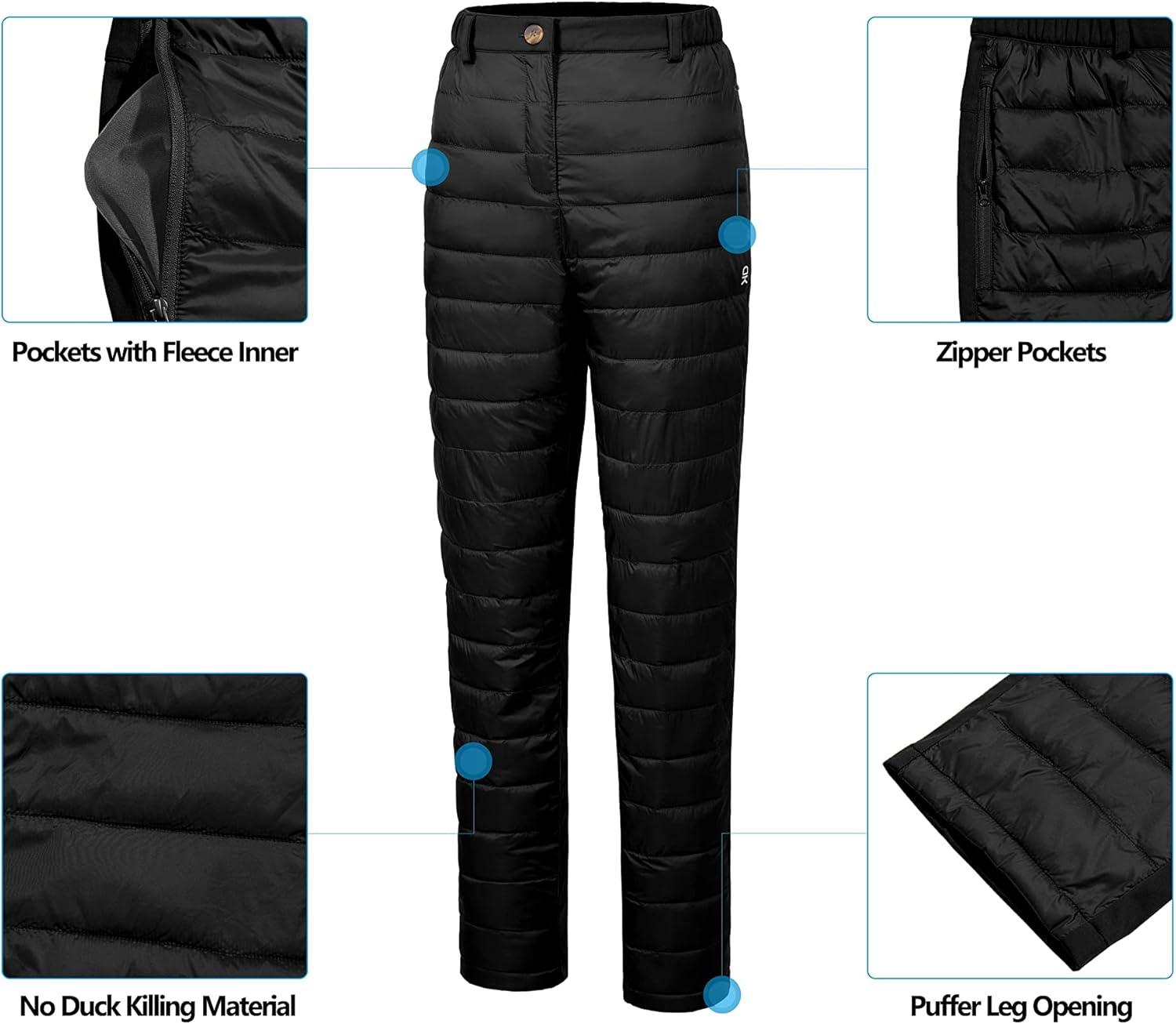 imageLittle Donkey Andy Womens Lightweight Puffy Pants Warm Fleece Lined Insulated Puffer Quilted Pants for Hiking Snow SkiAblackfleece Liner