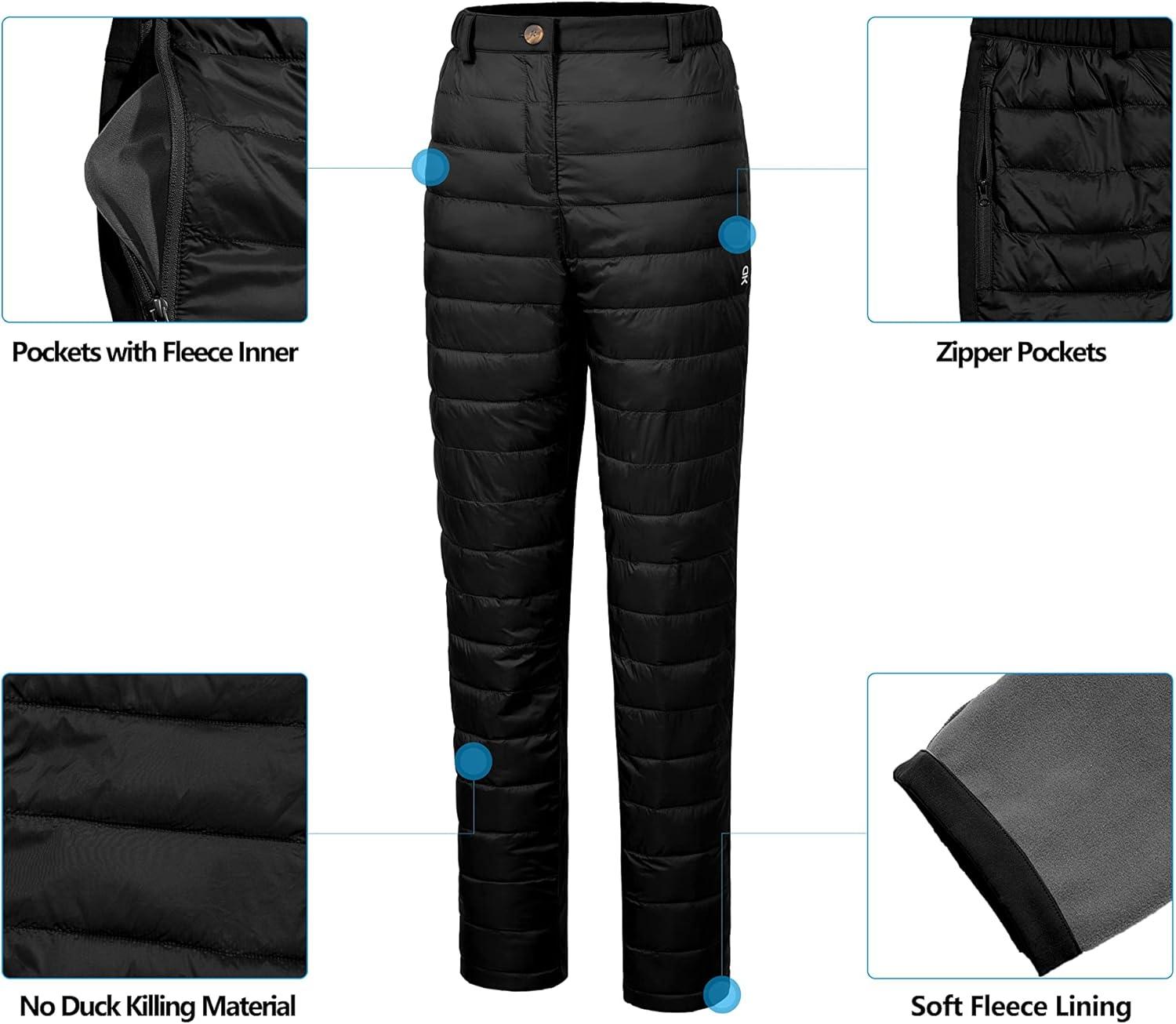 imageLittle Donkey Andy Womens Lightweight Puffy Pants Warm Fleece Lined Insulated Puffer Quilted Pants for Hiking Snow SkiAblackfleece Liner