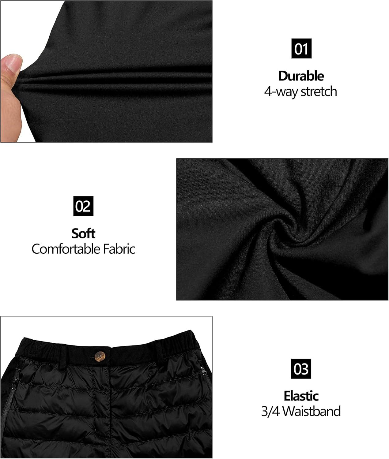imageLittle Donkey Andy Womens Lightweight Puffy Pants Warm Fleece Lined Insulated Puffer Quilted Pants for Hiking Snow SkiAblackfleece Liner