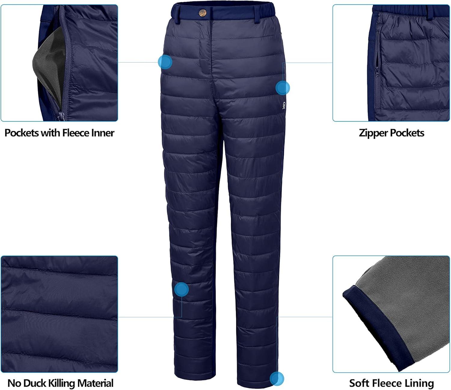 imageLittle Donkey Andy Womens Lightweight Puffy Pants Warm Fleece Lined Insulated Puffer Quilted Pants for Hiking Snow SkiAblue Depthfleece Liner