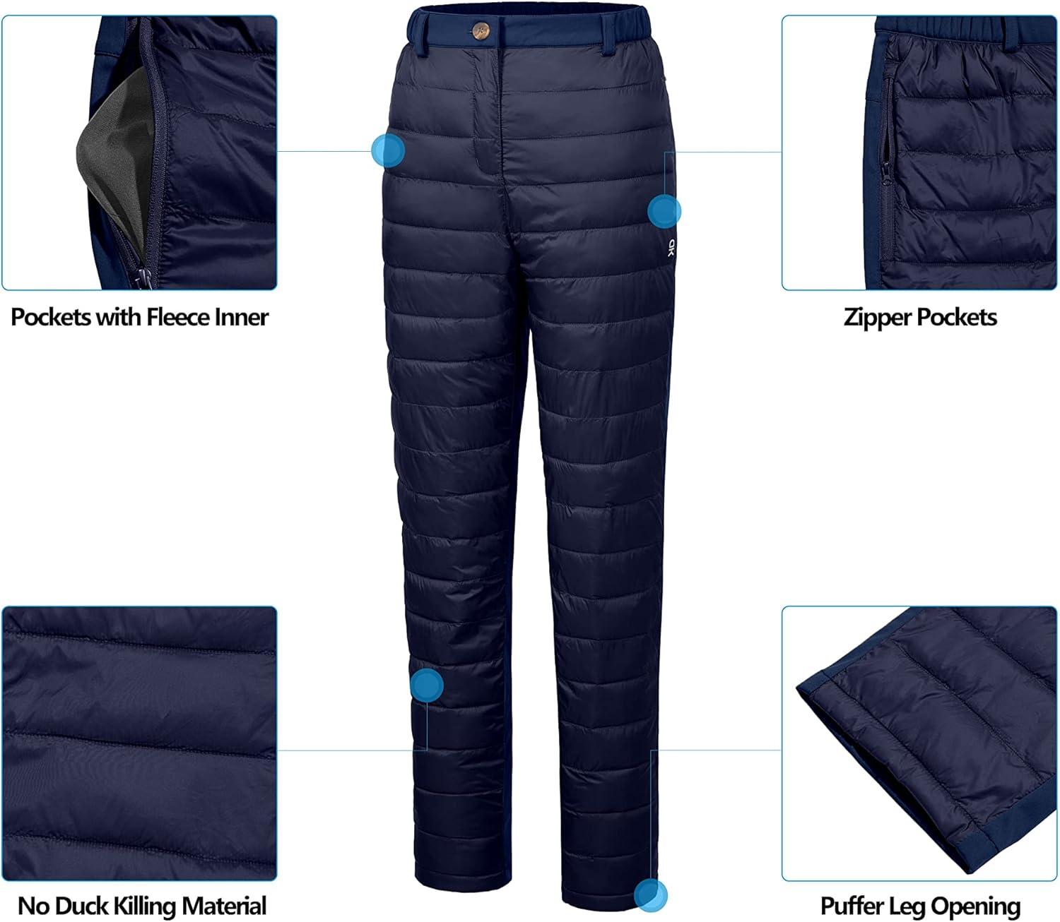 imageLittle Donkey Andy Womens Lightweight Puffy Pants Warm Fleece Lined Insulated Puffer Quilted Pants for Hiking Snow SkiBlue Depth