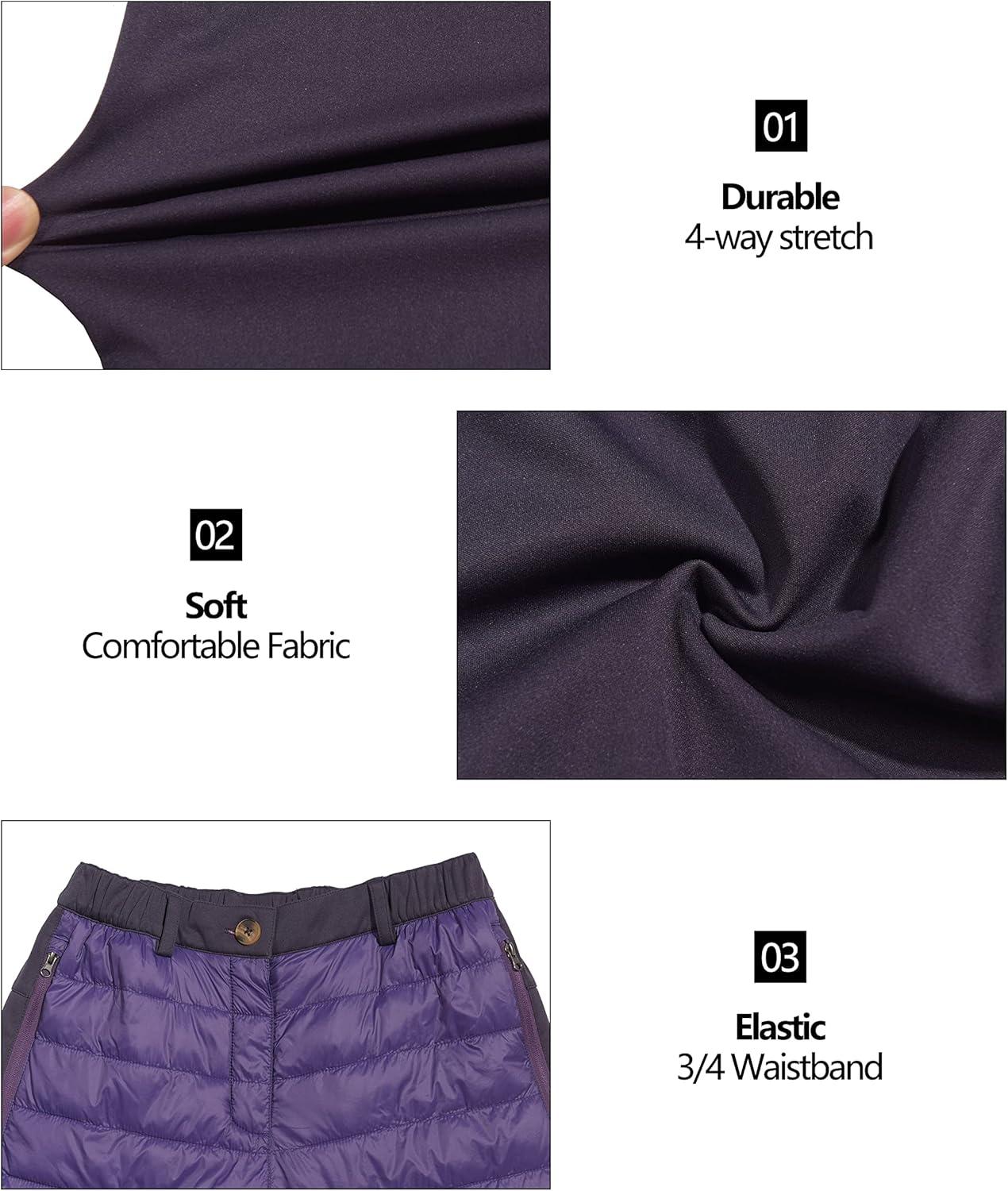 imageLittle Donkey Andy Womens Lightweight Puffy Pants Warm Fleece Lined Insulated Puffer Quilted Pants for Hiking Snow SkiDark Purple