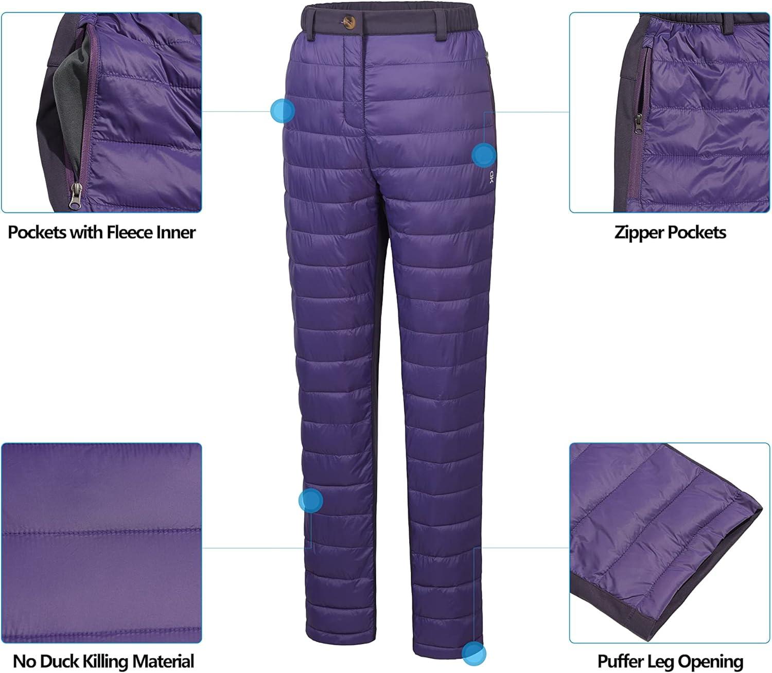 imageLittle Donkey Andy Womens Lightweight Puffy Pants Warm Fleece Lined Insulated Puffer Quilted Pants for Hiking Snow SkiDark Purple