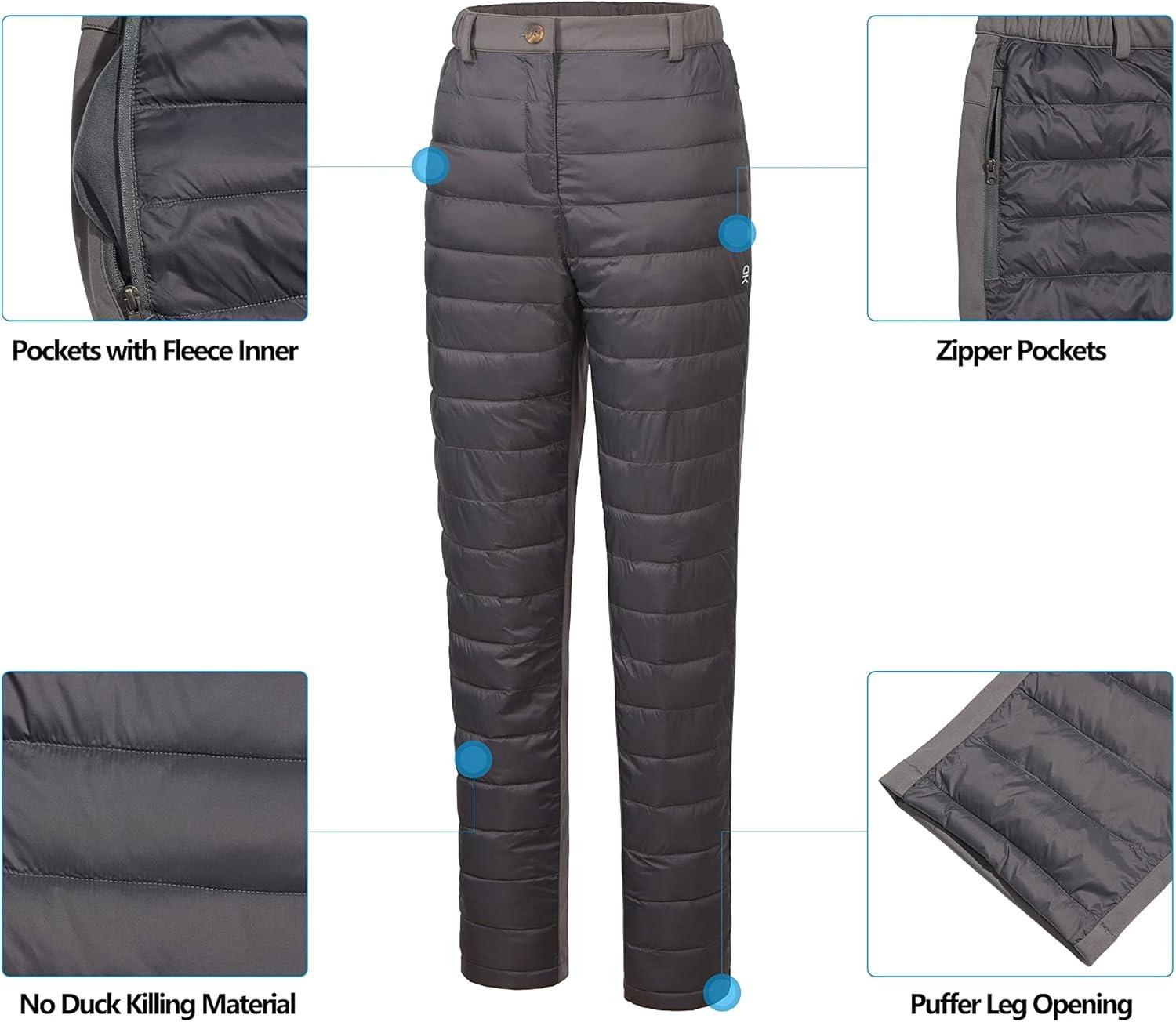 imageLittle Donkey Andy Womens Lightweight Puffy Pants Warm Fleece Lined Insulated Puffer Quilted Pants for Hiking Snow SkiGrey