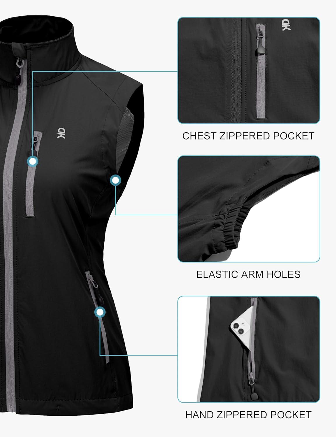 imageLittle Donkey Andy Womens Lightweight Quick Dry Vest Summer Windproof Sleeveless Elastic Jacket for Golfing Cycling RunningBlack