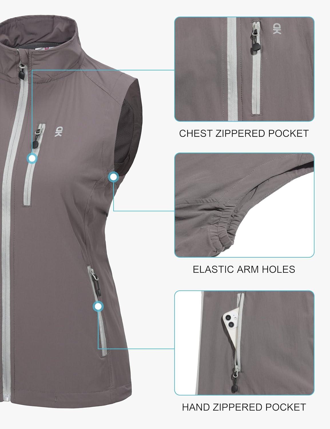 imageLittle Donkey Andy Womens Lightweight Quick Dry Vest Summer Windproof Sleeveless Elastic Jacket for Golfing Cycling RunningGrey