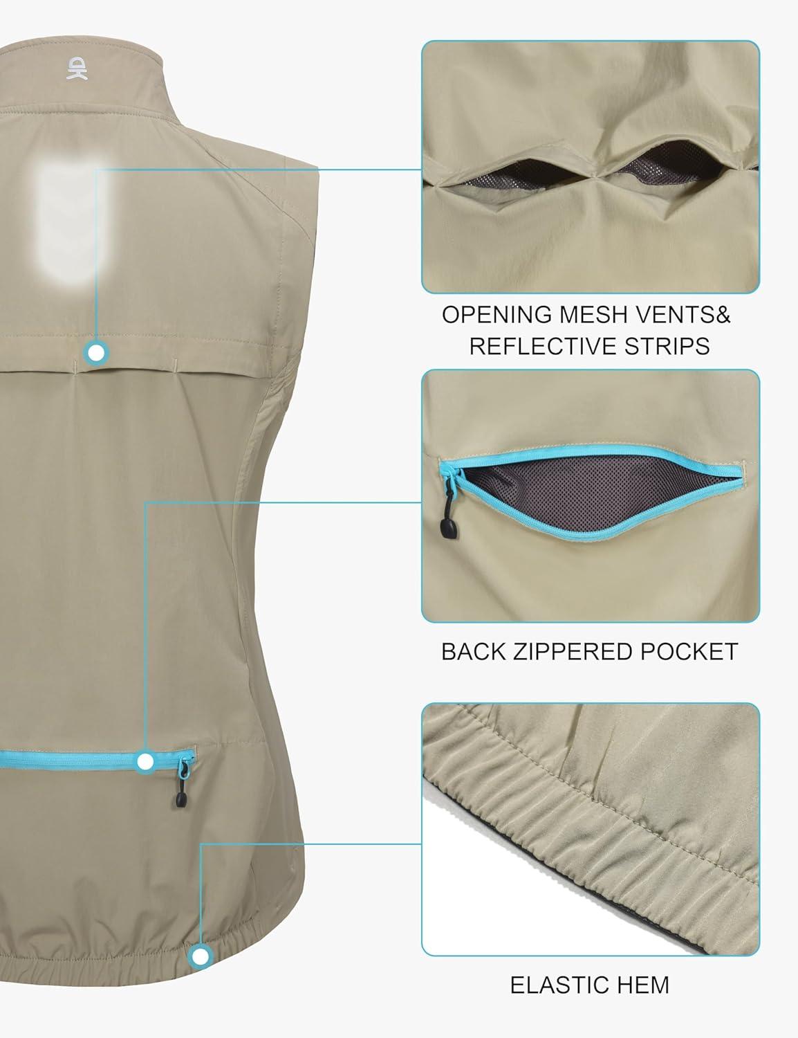 imageLittle Donkey Andy Womens Lightweight Quick Dry Vest Summer Windproof Sleeveless Elastic Jacket for Golfing Cycling RunningLight Khaki