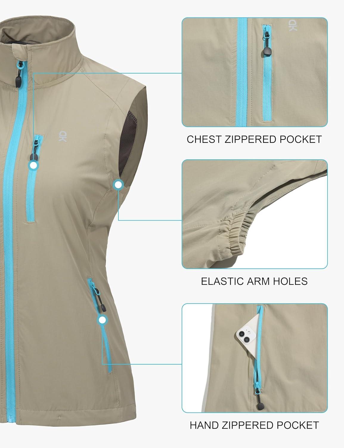 imageLittle Donkey Andy Womens Lightweight Quick Dry Vest Summer Windproof Sleeveless Elastic Jacket for Golfing Cycling RunningLight Khaki