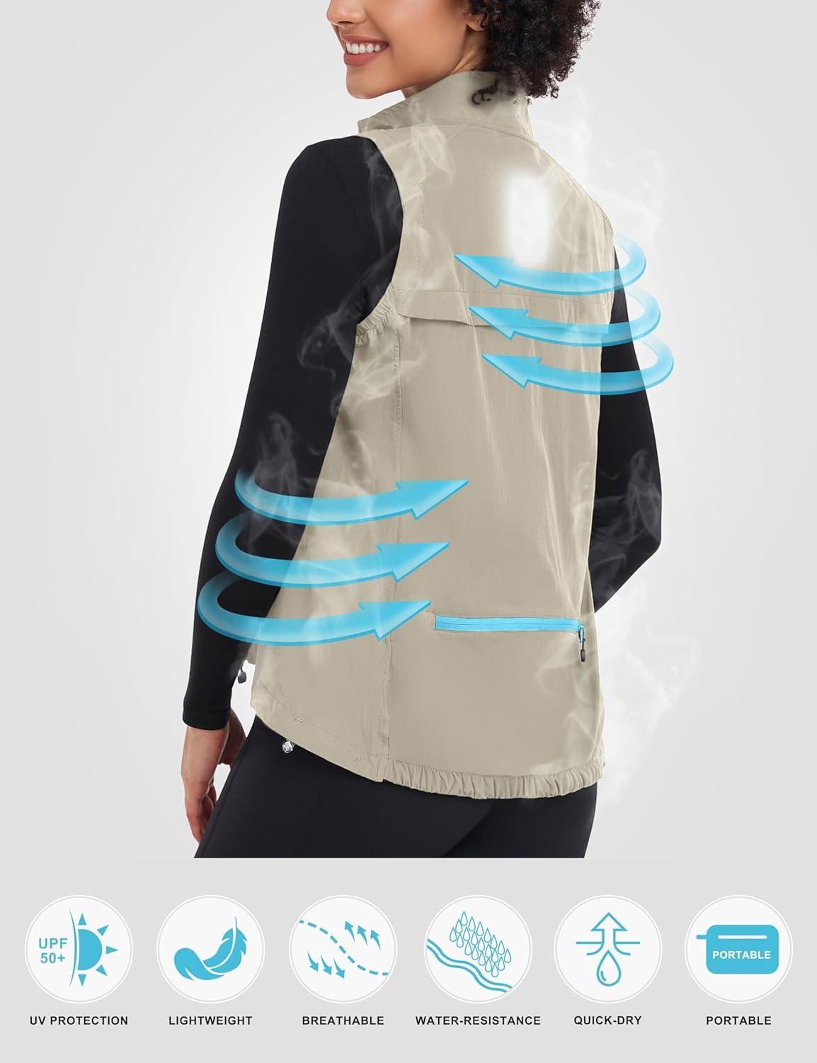 imageLittle Donkey Andy Womens Lightweight Quick Dry Vest Summer Windproof Sleeveless Elastic Jacket for Golfing Cycling RunningLight Khaki
