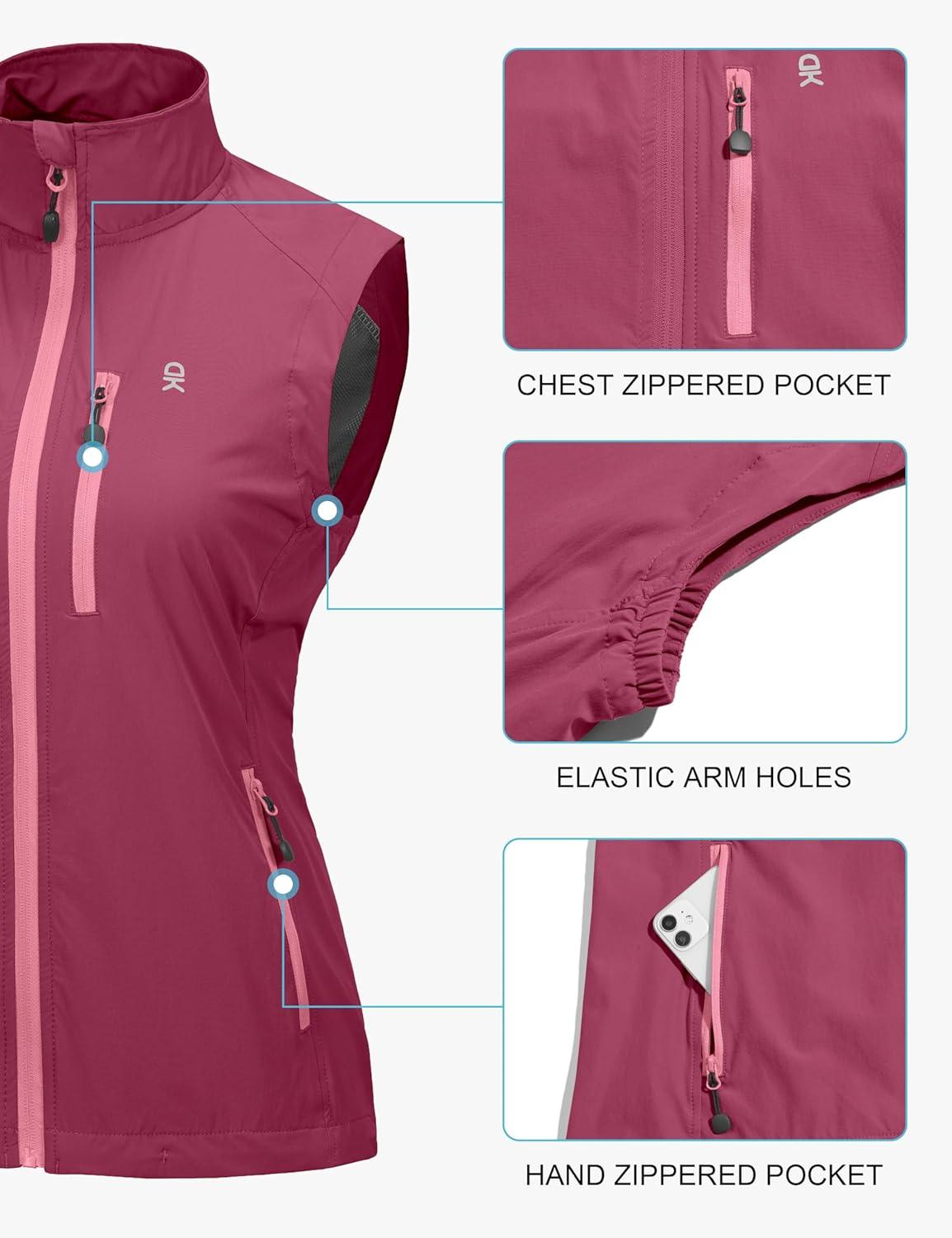 imageLittle Donkey Andy Womens Lightweight Quick Dry Vest Summer Windproof Sleeveless Elastic Jacket for Golfing Cycling RunningRose