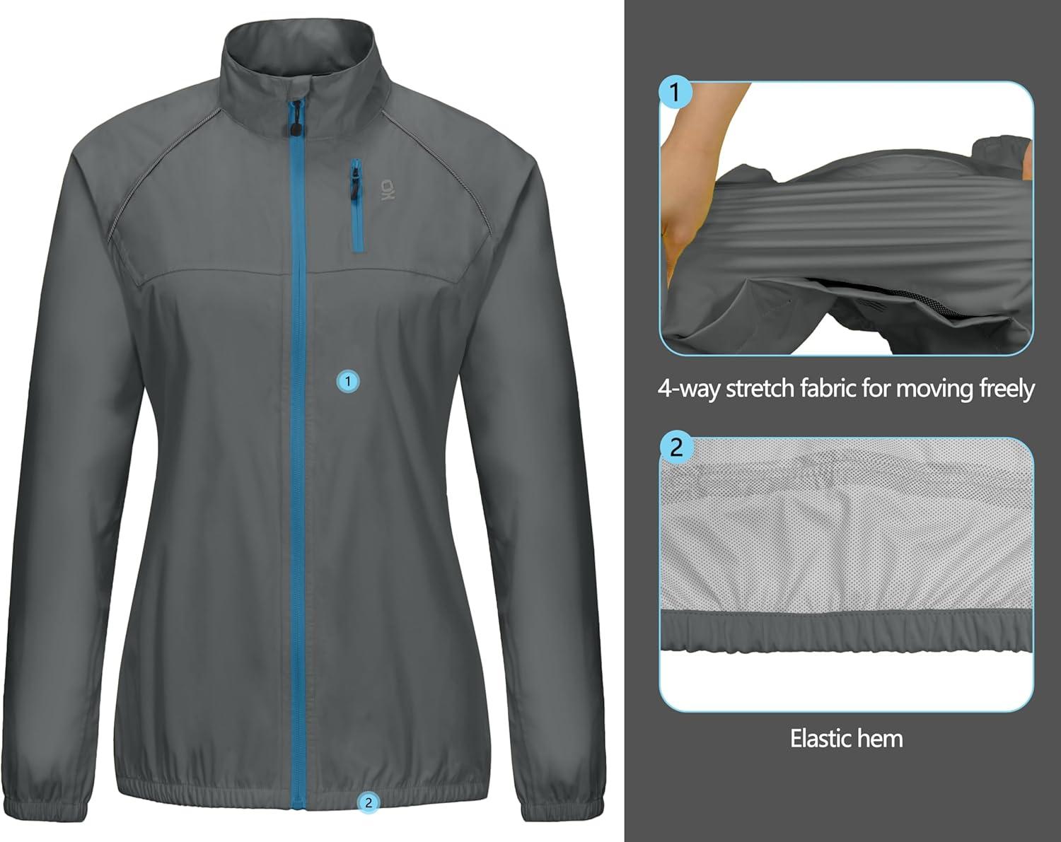 imageLittle Donkey Andy Womens Lightweight Rain Cycling Stretch Jacket with Hood Windproof and Waterproof Ultralight PackableB3upgradegray