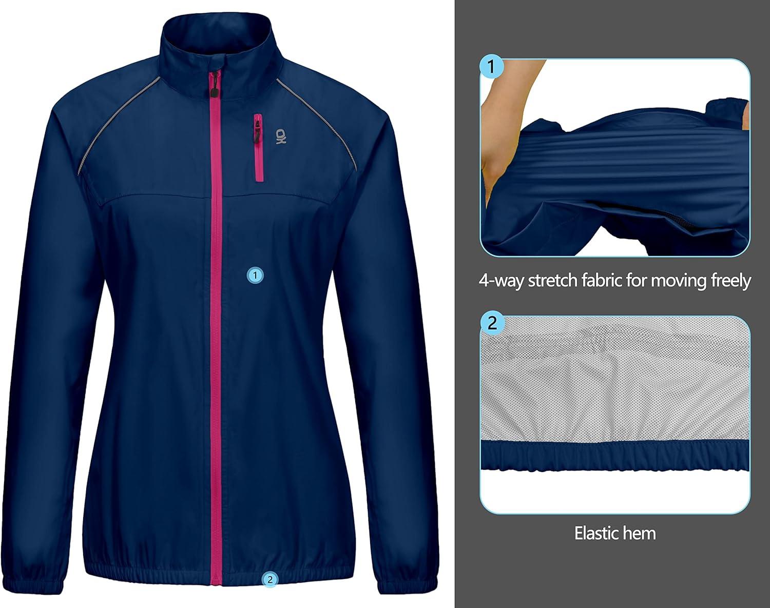imageLittle Donkey Andy Womens Lightweight Rain Cycling Stretch Jacket with Hood Windproof and Waterproof Ultralight PackableB4upgradenavy