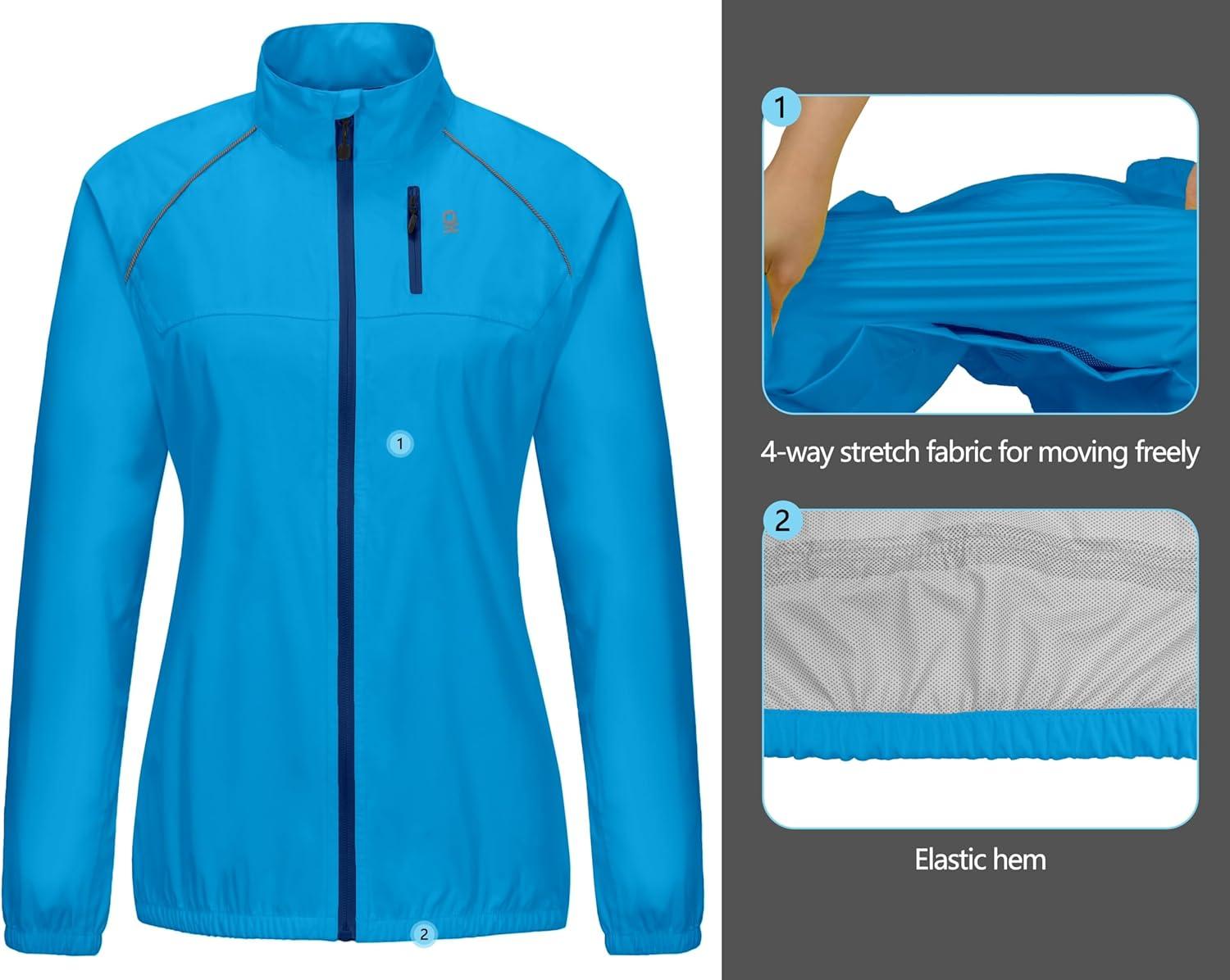 imageLittle Donkey Andy Womens Lightweight Rain Cycling Stretch Jacket with Hood Windproof and Waterproof Ultralight PackableB8upgradediva Blue