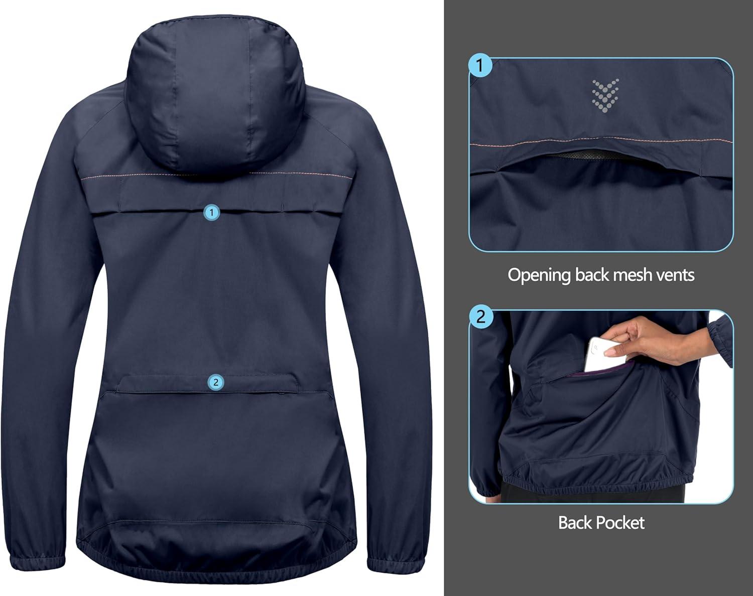 imageLittle Donkey Andy Womens Lightweight Rain Cycling Stretch Jacket with Hood Windproof and Waterproof Ultralight PackableUpgrade Hoodensign Blue