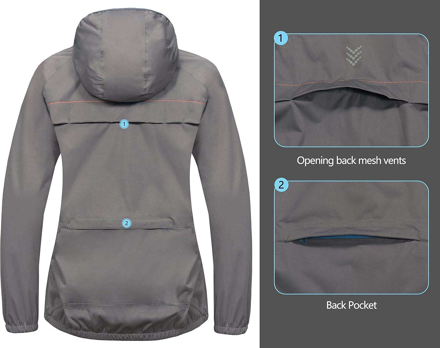 imageLittle Donkey Andy Womens Lightweight Rain Cycling Stretch Jacket with Hood Windproof and Waterproof Ultralight PackableUpgrade Hoodgray