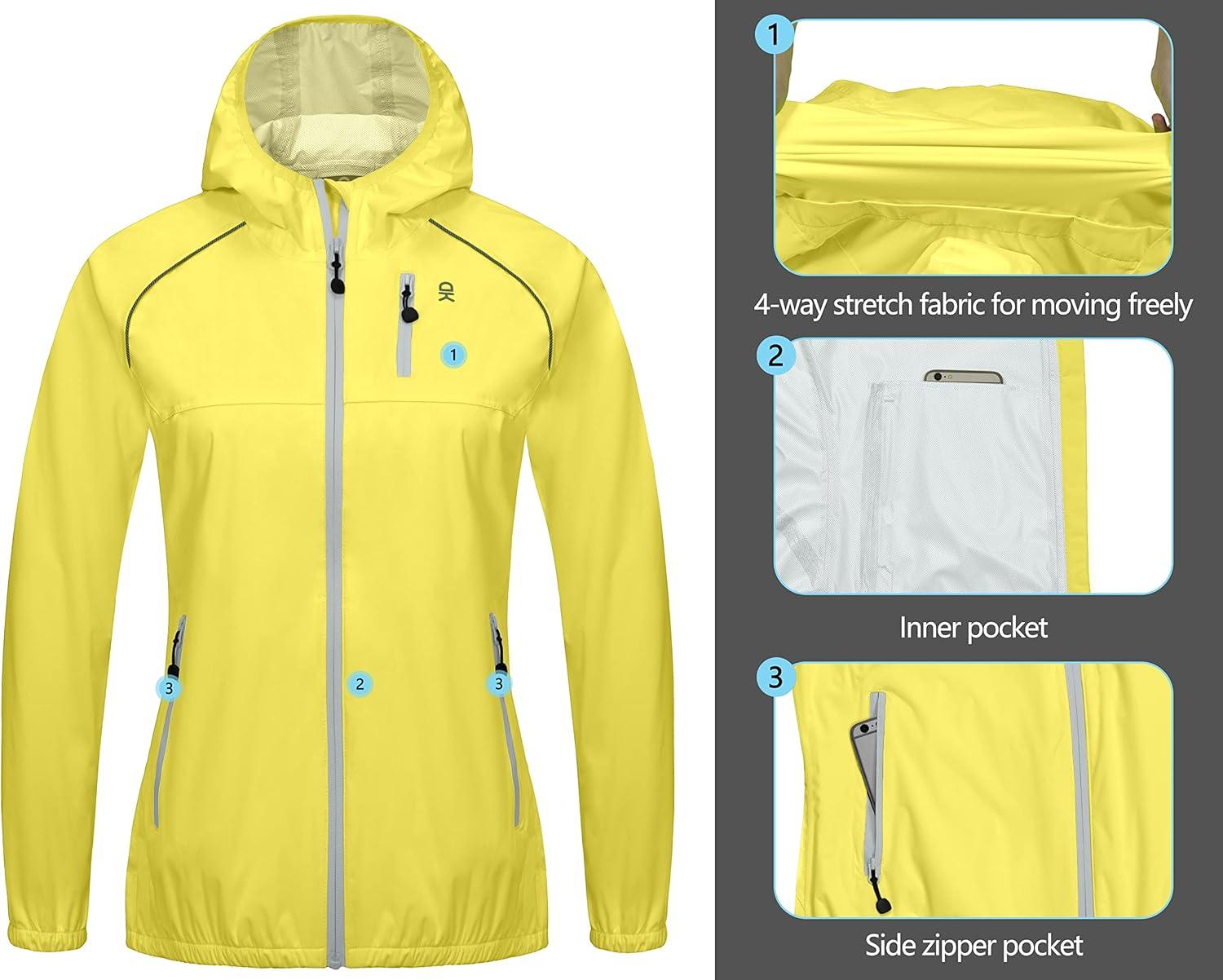 imageLittle Donkey Andy Womens Lightweight Rain Cycling Stretch Jacket with Hood Windproof and Waterproof Ultralight PackableUpgrade Hoodlemon