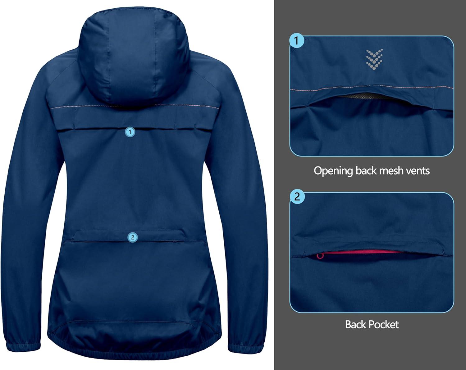 imageLittle Donkey Andy Womens Lightweight Rain Cycling Stretch Jacket with Hood Windproof and Waterproof Ultralight PackableUpgrade Hoodnavy