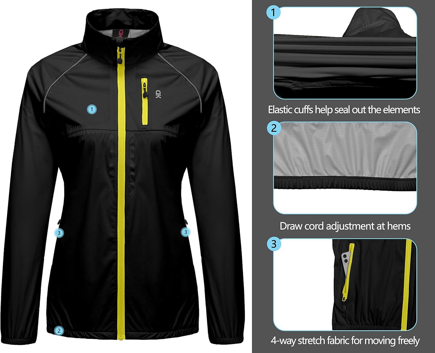 imageLittle Donkey Andy Womens Lightweight Rain Cycling Stretch Jacket with Hood Windproof and Waterproof Ultralight PackableUpgrade Pocketblack