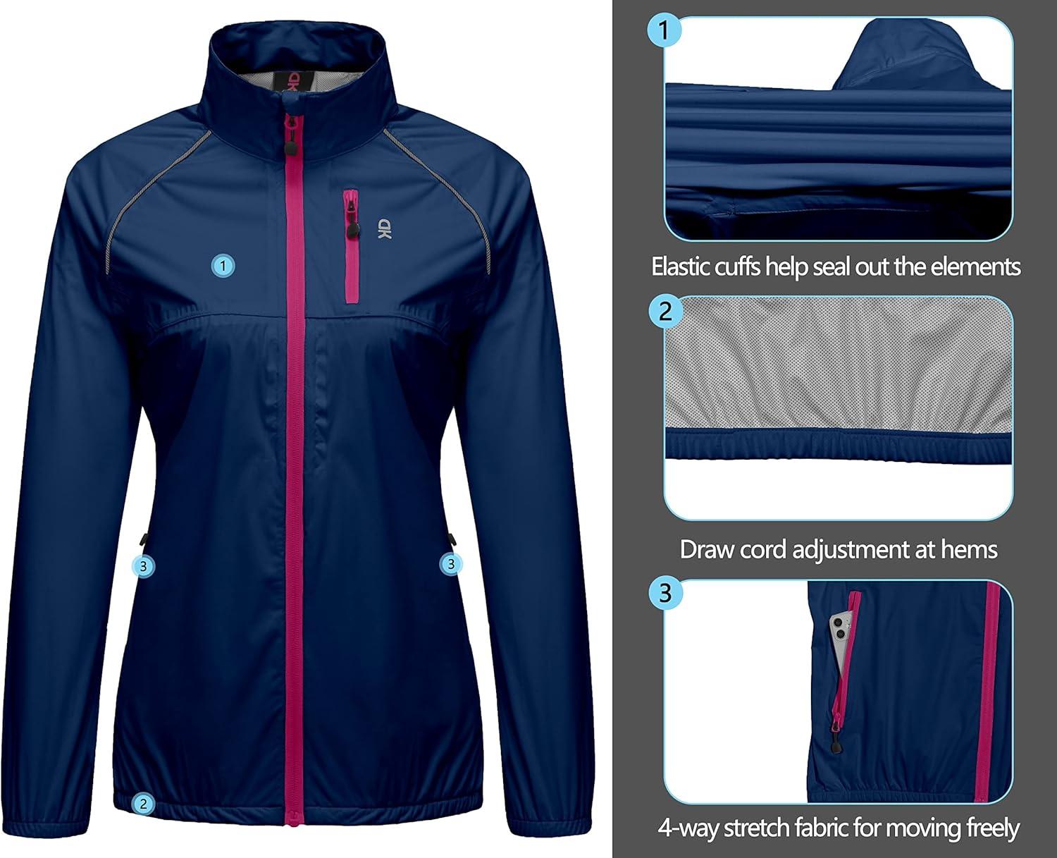 imageLittle Donkey Andy Womens Lightweight Rain Cycling Stretch Jacket with Hood Windproof and Waterproof Ultralight PackableUpgrade Pocketnavy