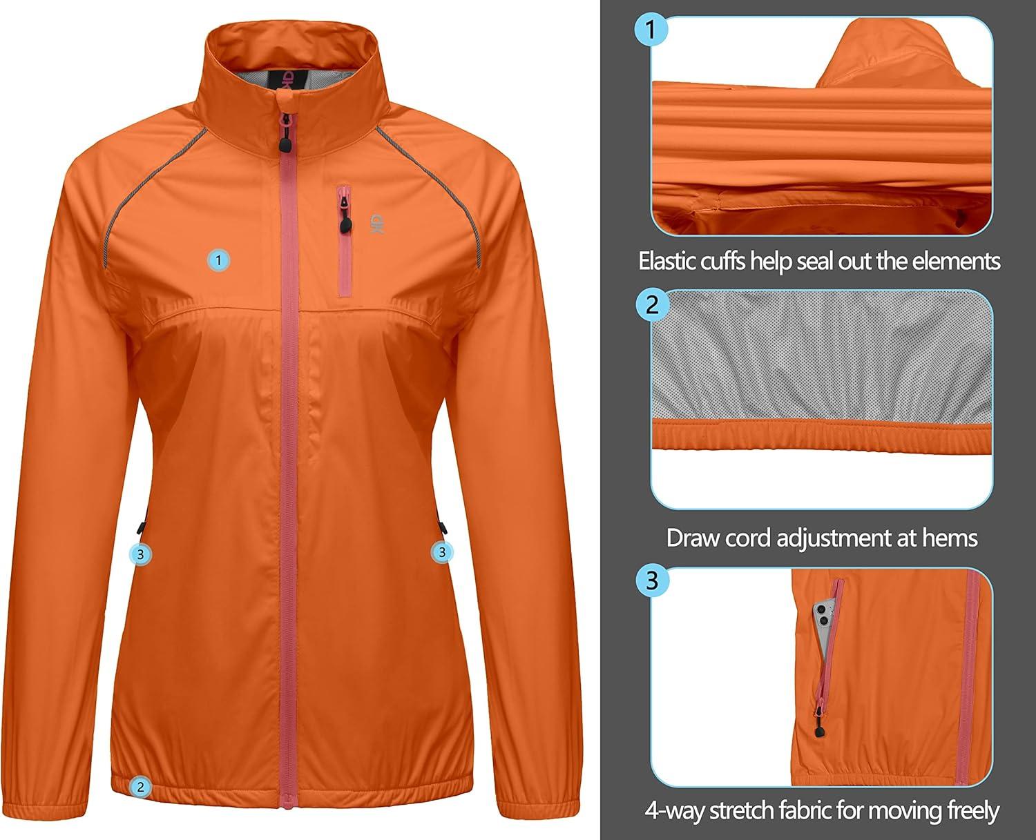 imageLittle Donkey Andy Womens Lightweight Rain Cycling Stretch Jacket with Hood Windproof and Waterproof Ultralight PackableUpgrade Pocketorange