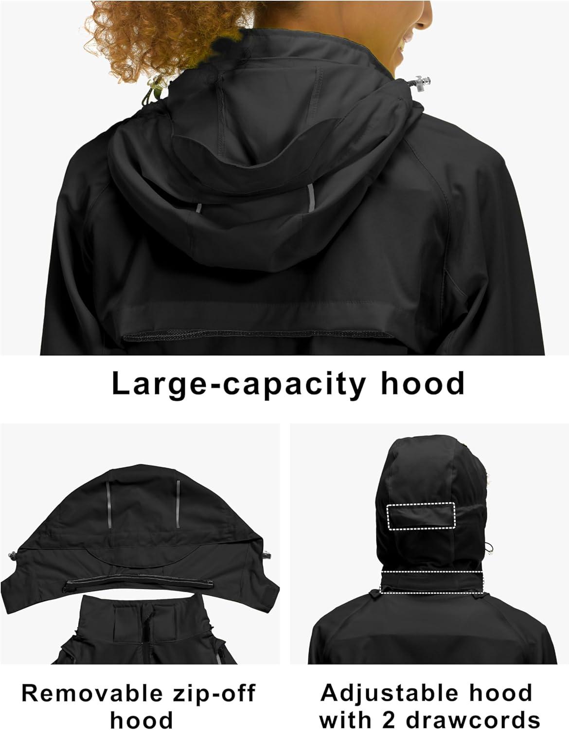 imageLittle Donkey Andy Womens Lightweight Waterproof Cycling Jacket with Removable Sleeves ampamp Hood for Biking Running GolfBlack